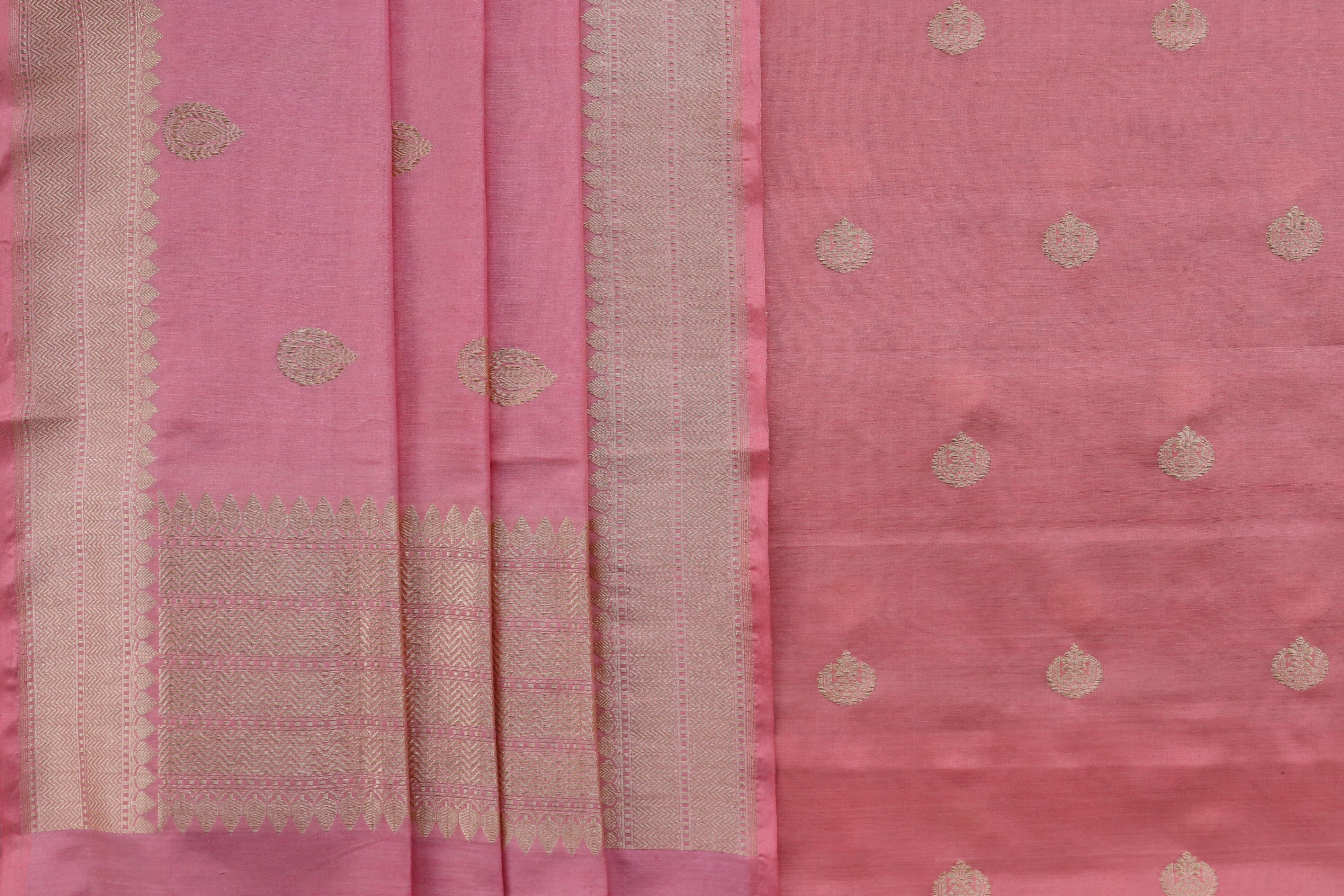 Pink Silk By Cotton Handloom Banarasi Suit Set
