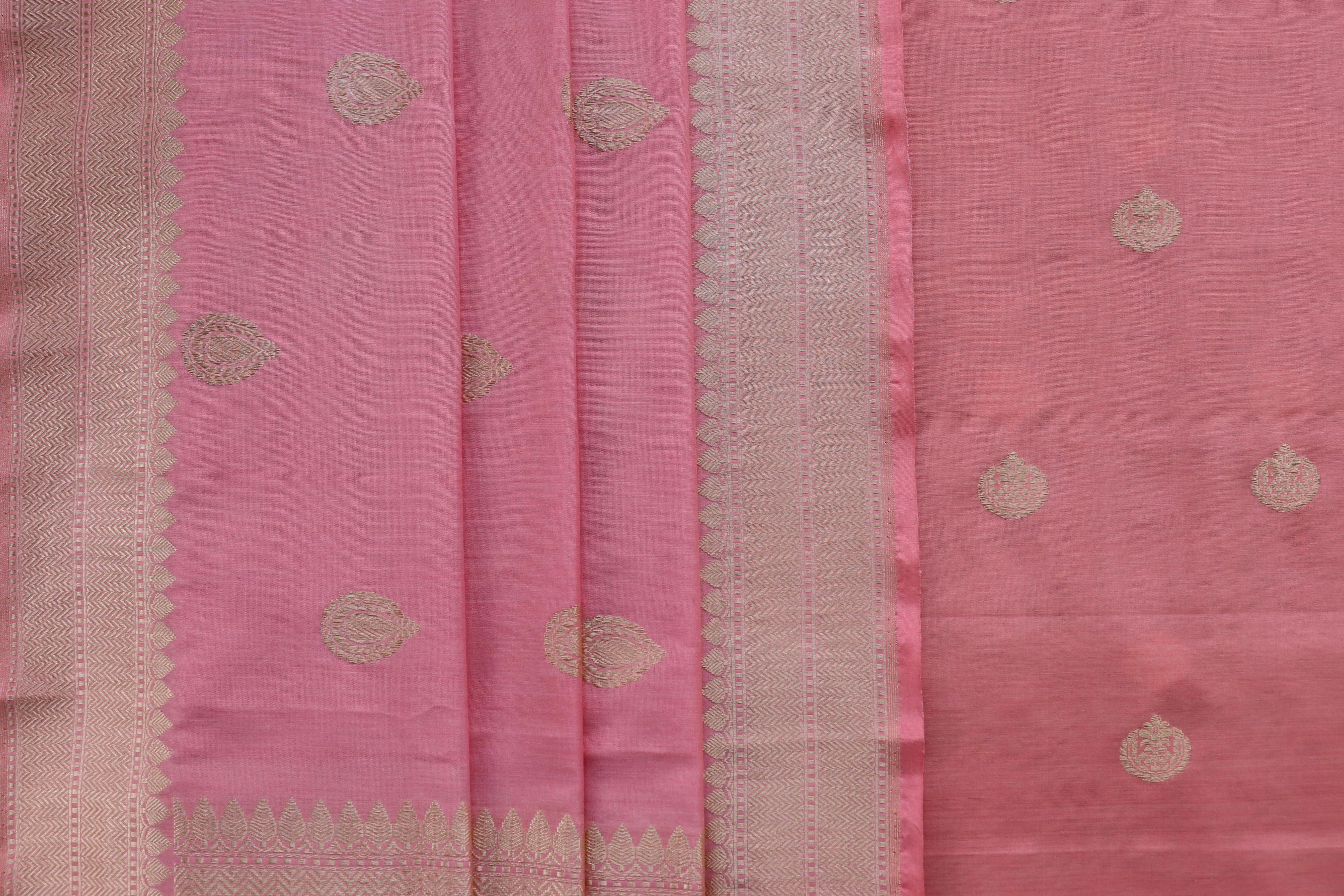Pink Silk By Cotton Handloom Banarasi Suit Set