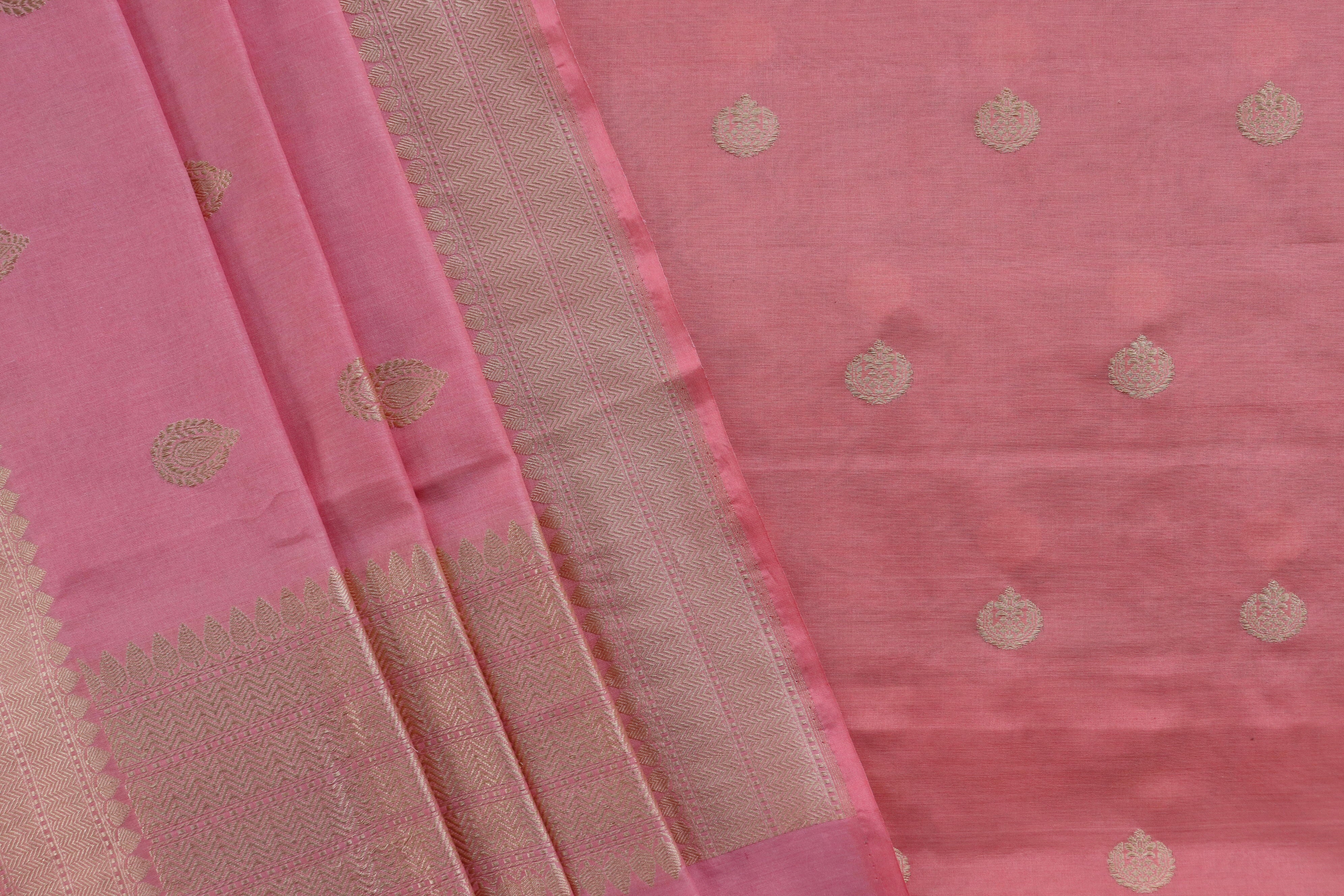 Pink Silk By Cotton Handloom Banarasi Suit Set