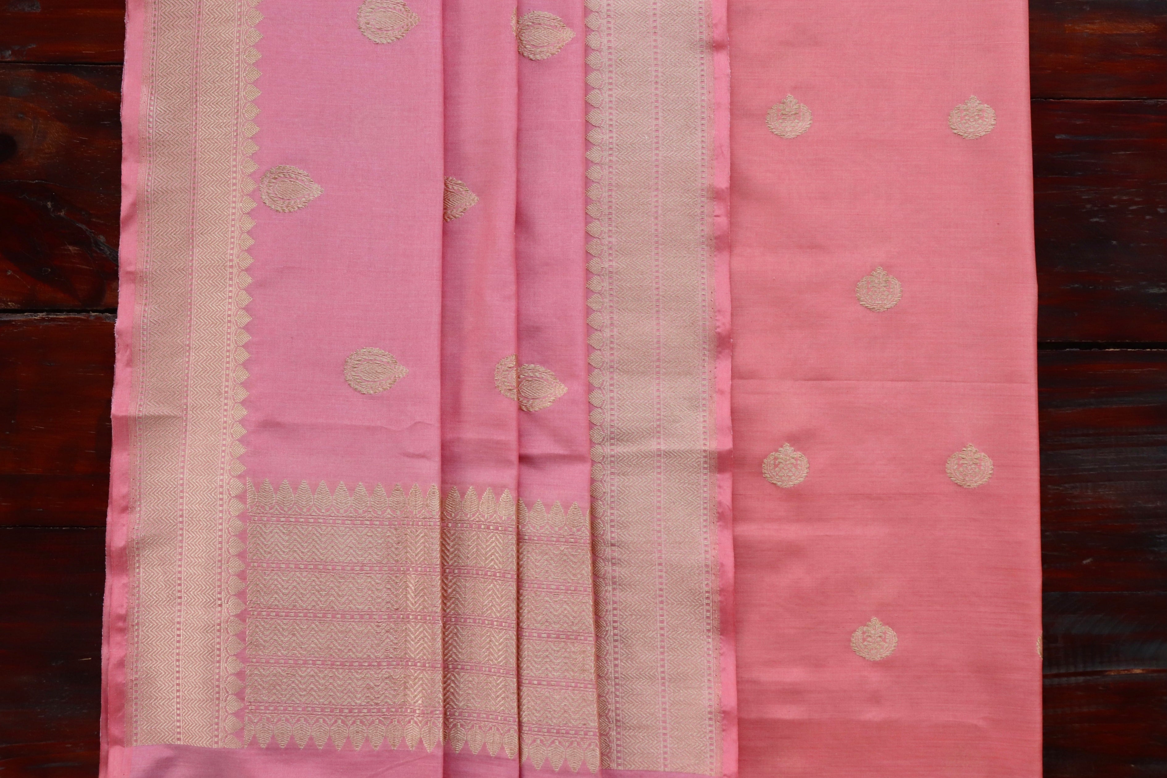Pink Silk By Cotton Handloom Banarasi Suit Set