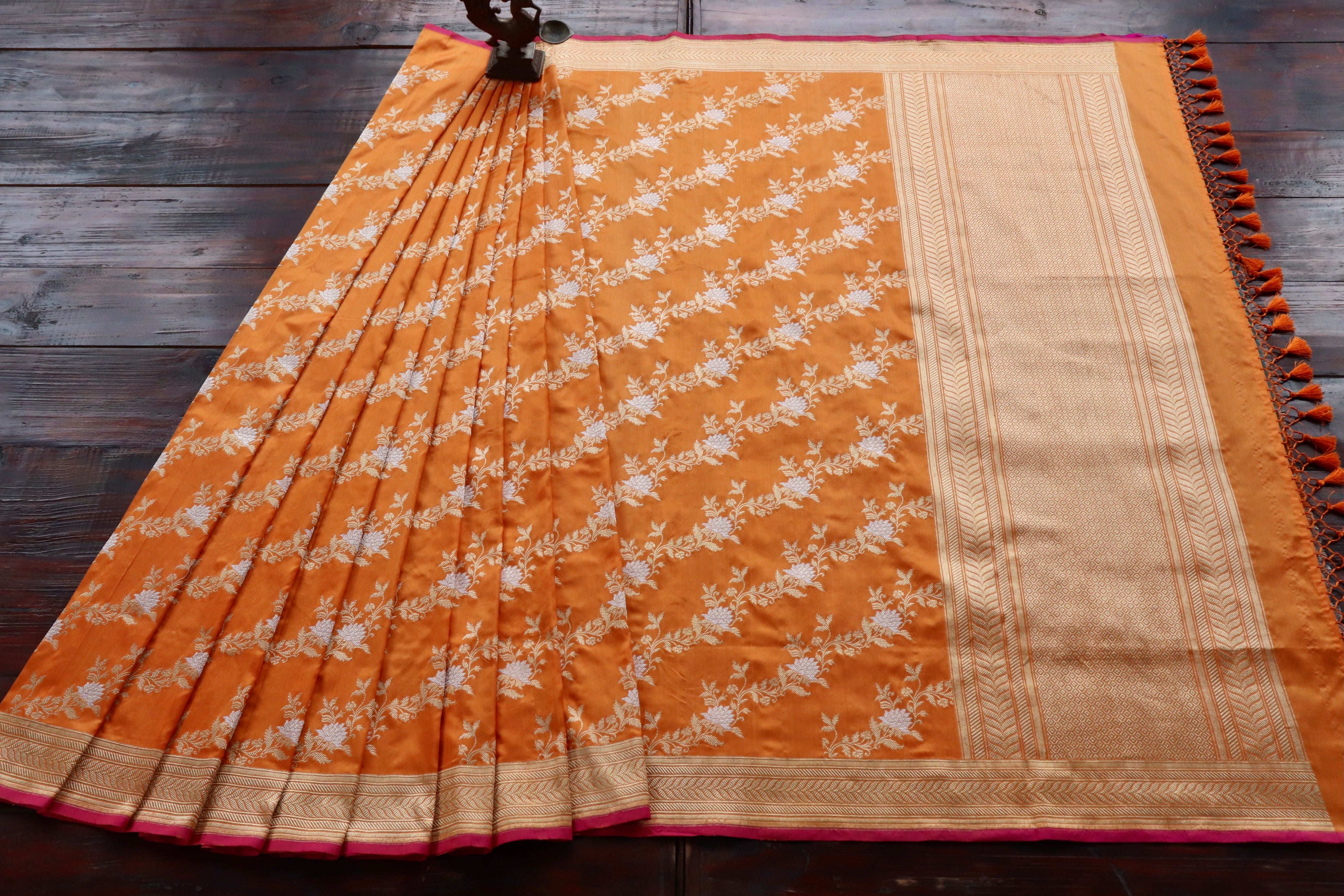 Safron Jamal Jangla Pure Silk Handloom Banarasi Saree