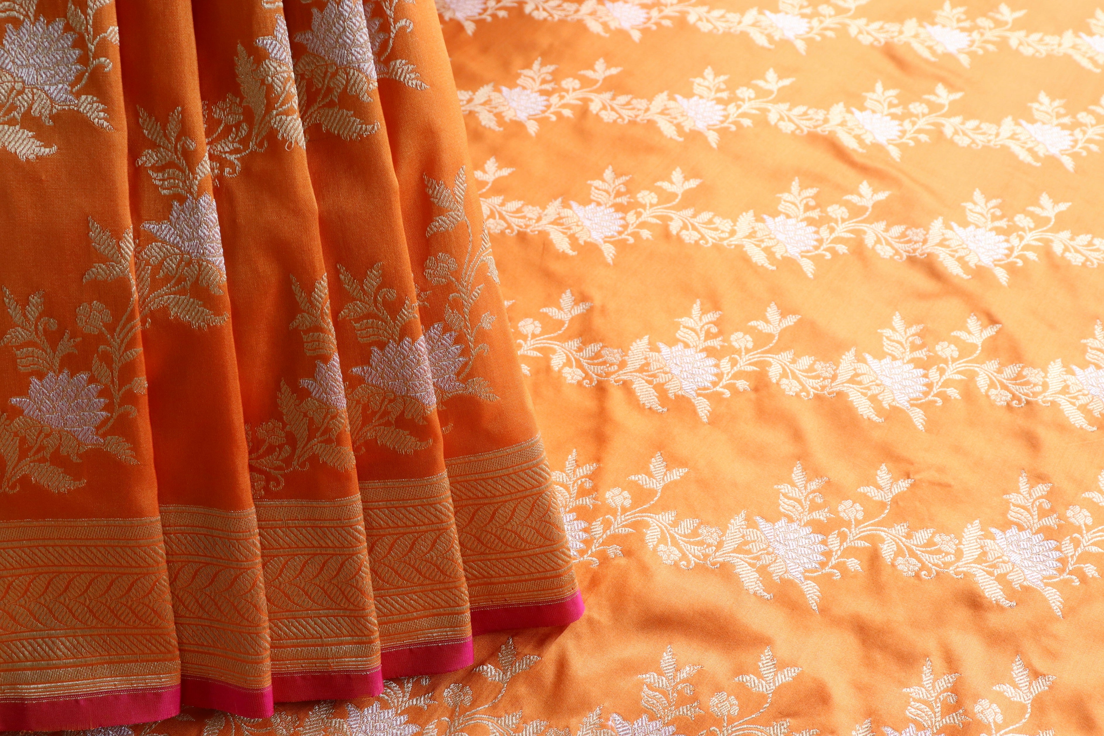 Safron Jamal Jangla Pure Silk Handloom Banarasi Saree