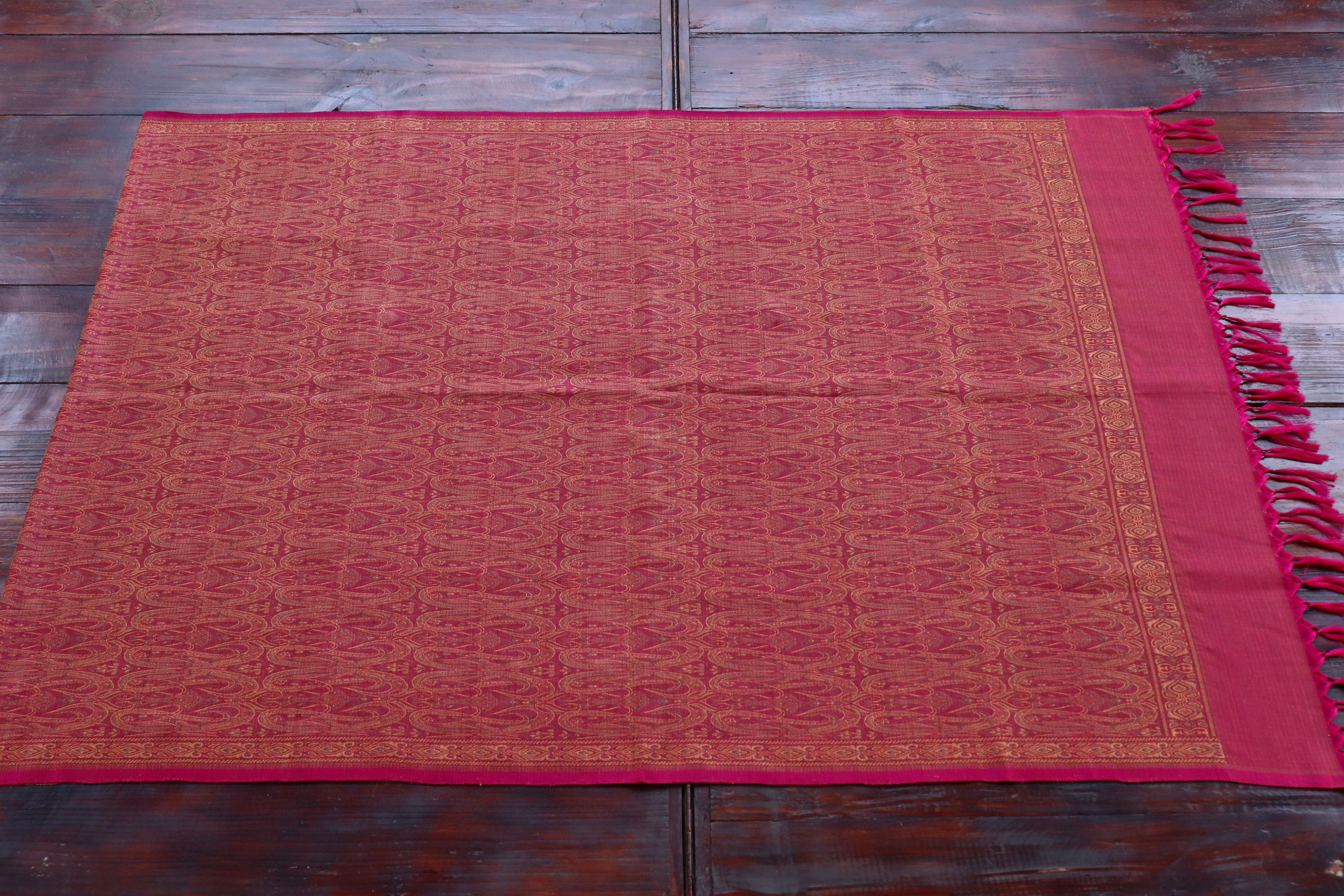 Pink Pure Wool & Silk Handloom Banarasi Shawl