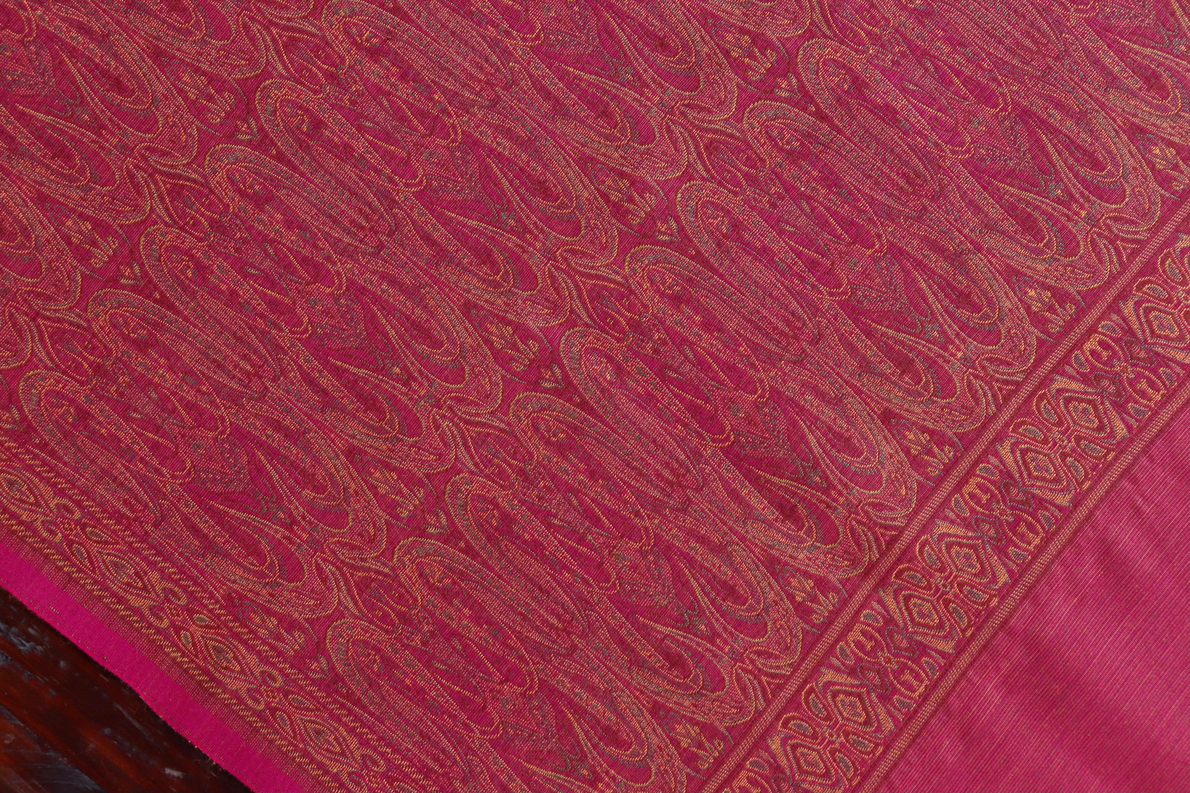 Pink Pure Wool & Silk Handloom Banarasi Shawl