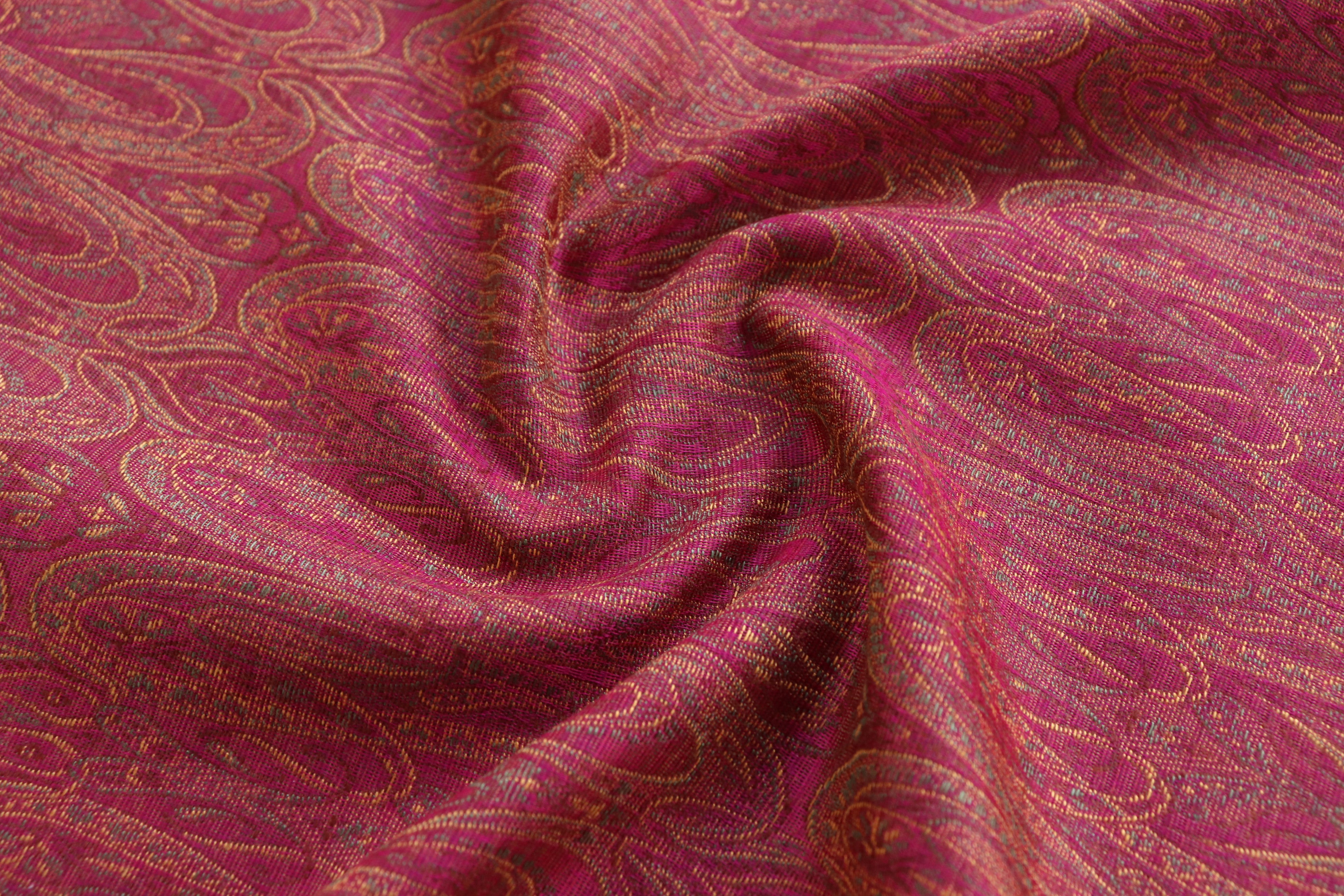 Pink Pure Wool & Silk Handloom Banarasi Shawl