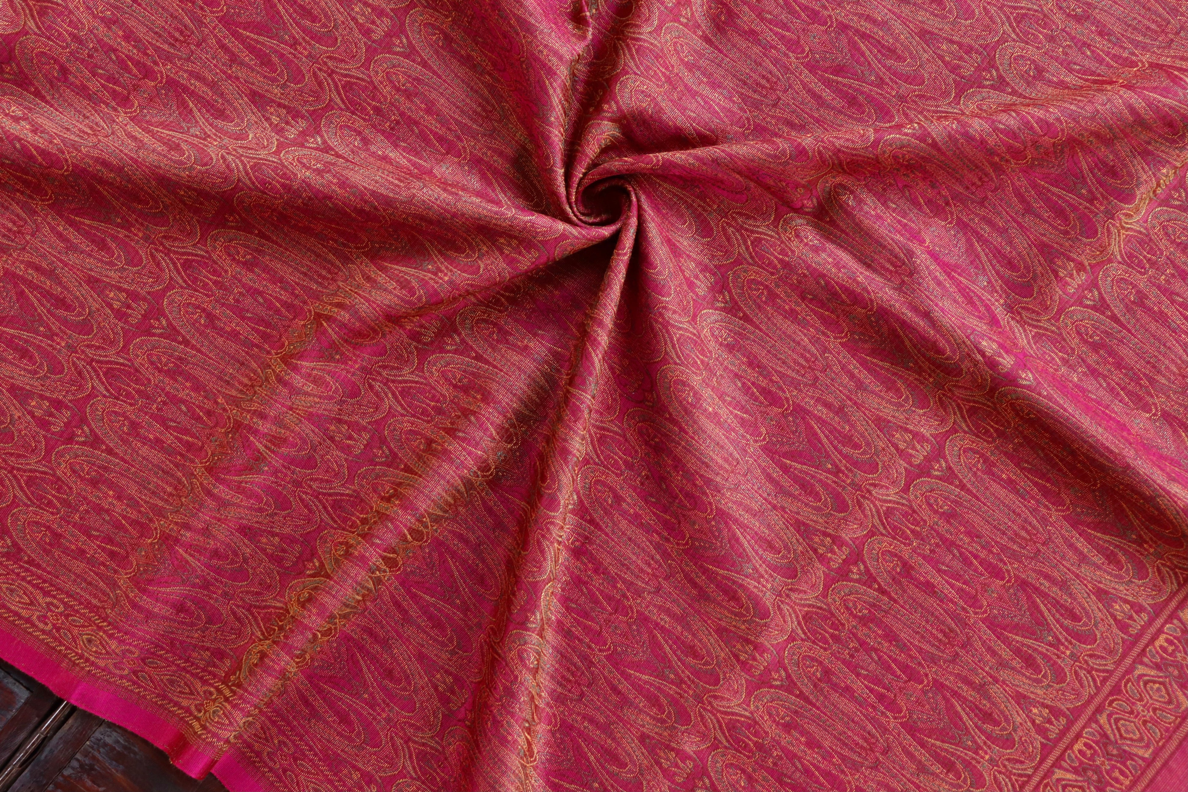 Pink Pure Wool & Silk Handloom Banarasi Shawl
