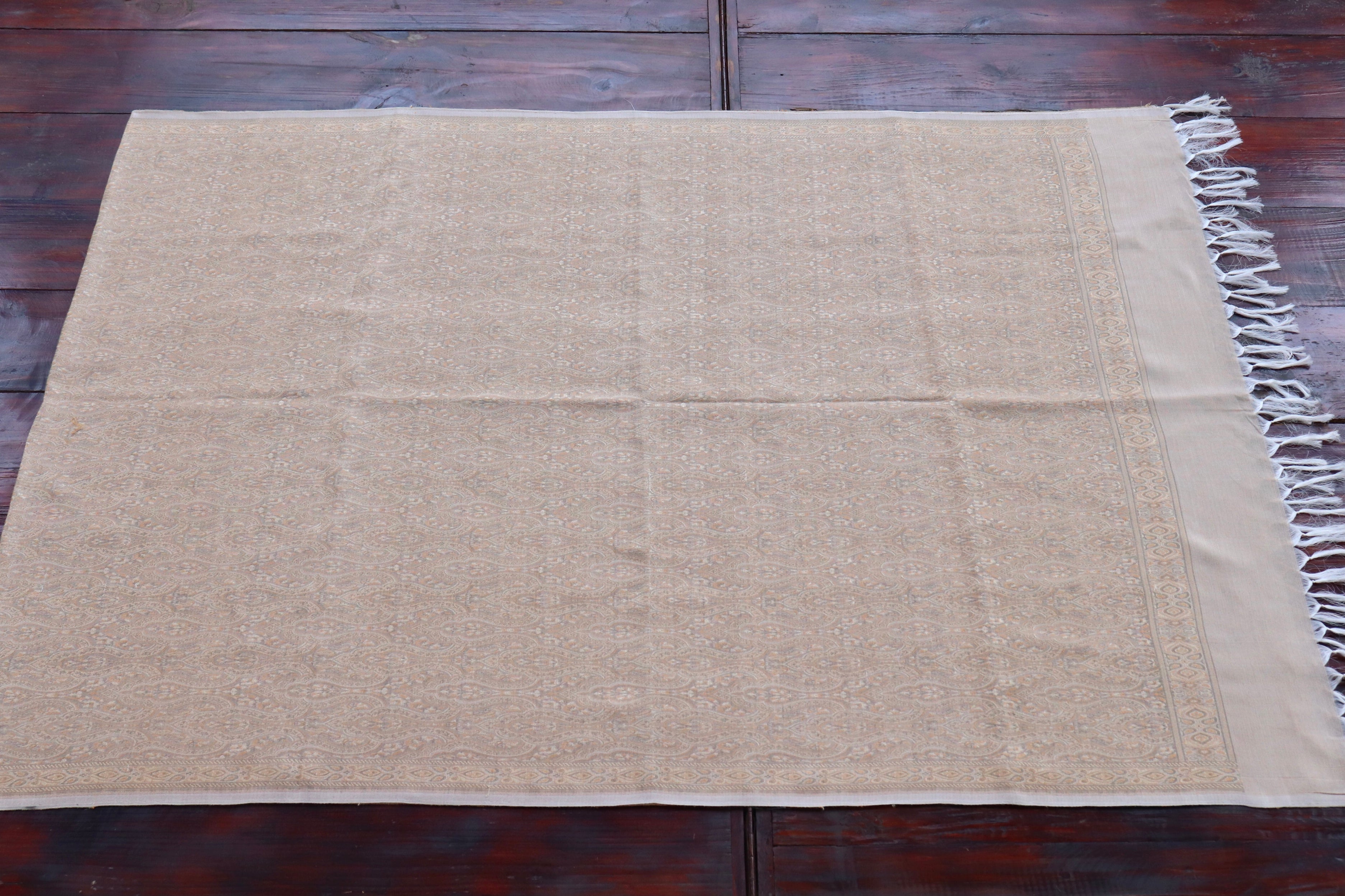 Beige Pure Wool & Silk Handloom Banarasi Shawl