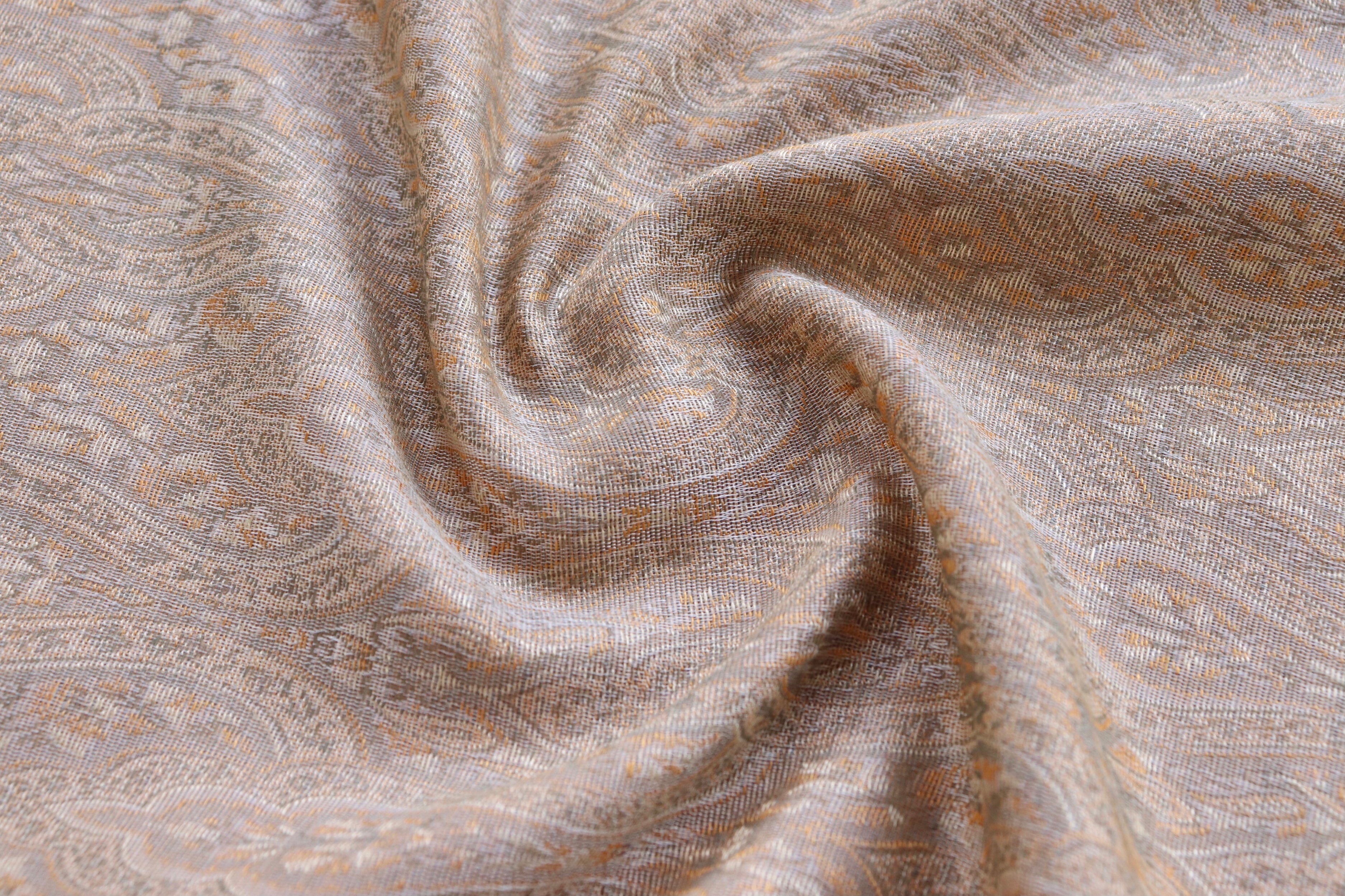 Beige Pure Wool & Silk Handloom Banarasi Shawl