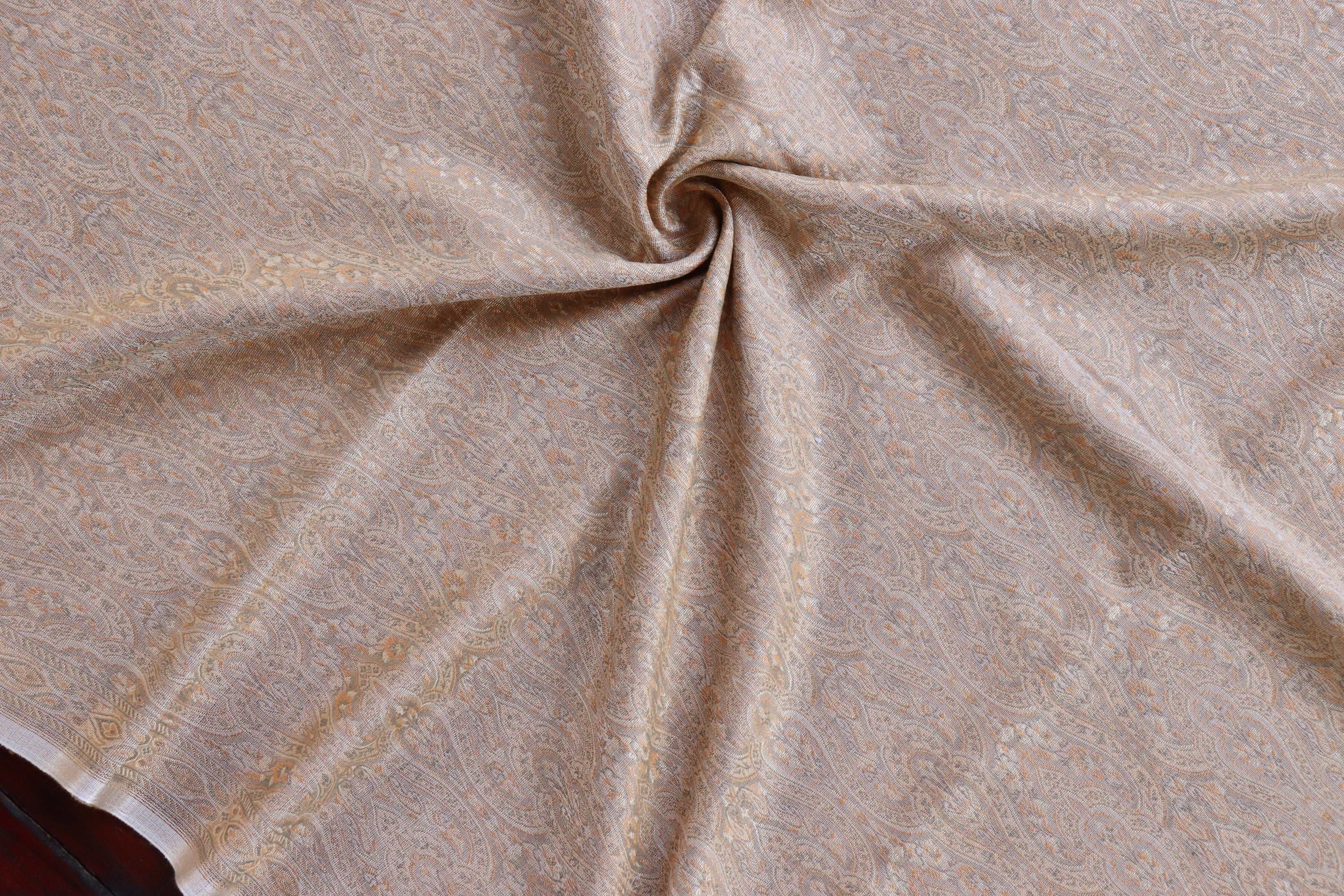 Beige Pure Wool & Silk Handloom Banarasi Shawl