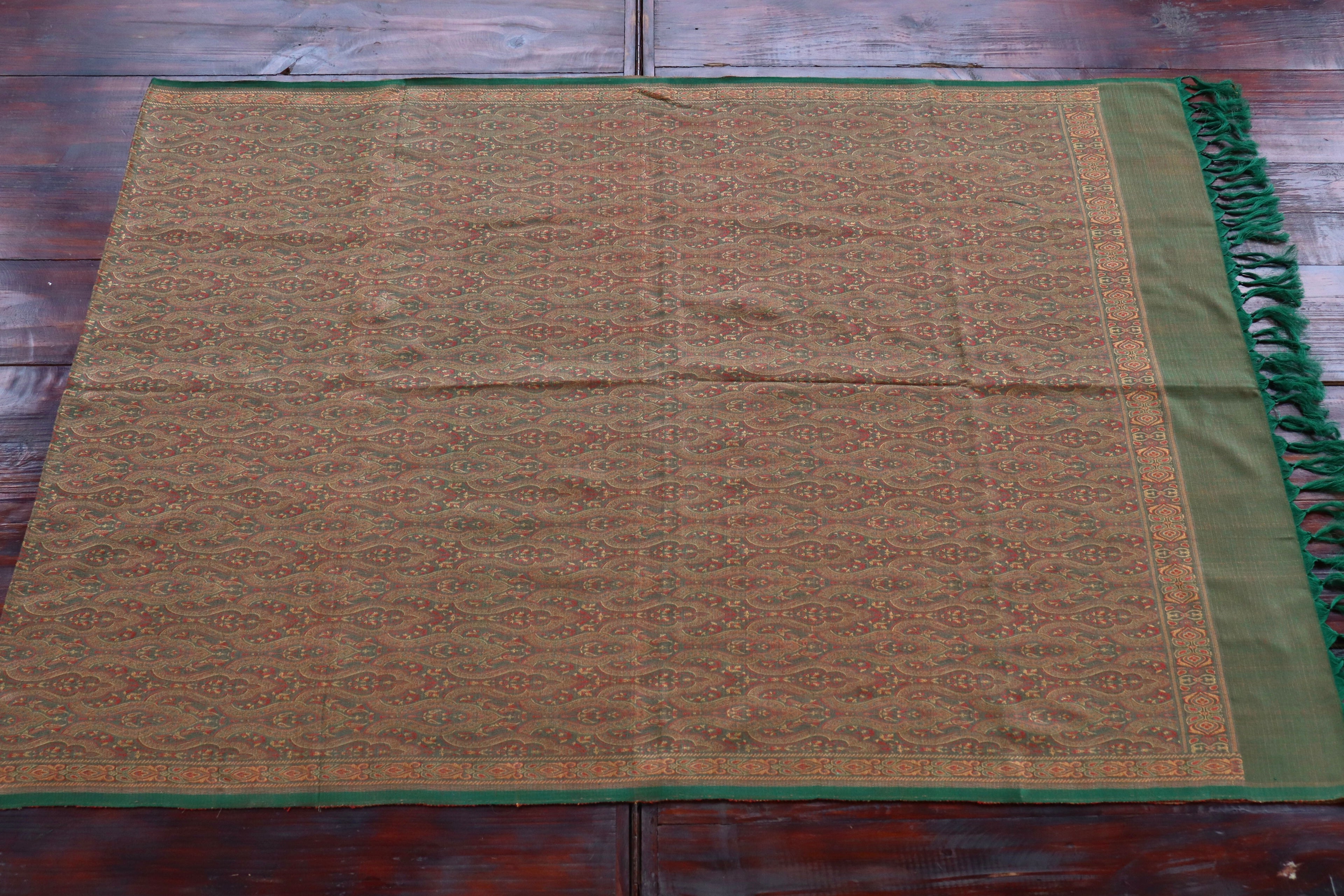 Green Pure Wool & Silk Handloom Banarasi Shawl