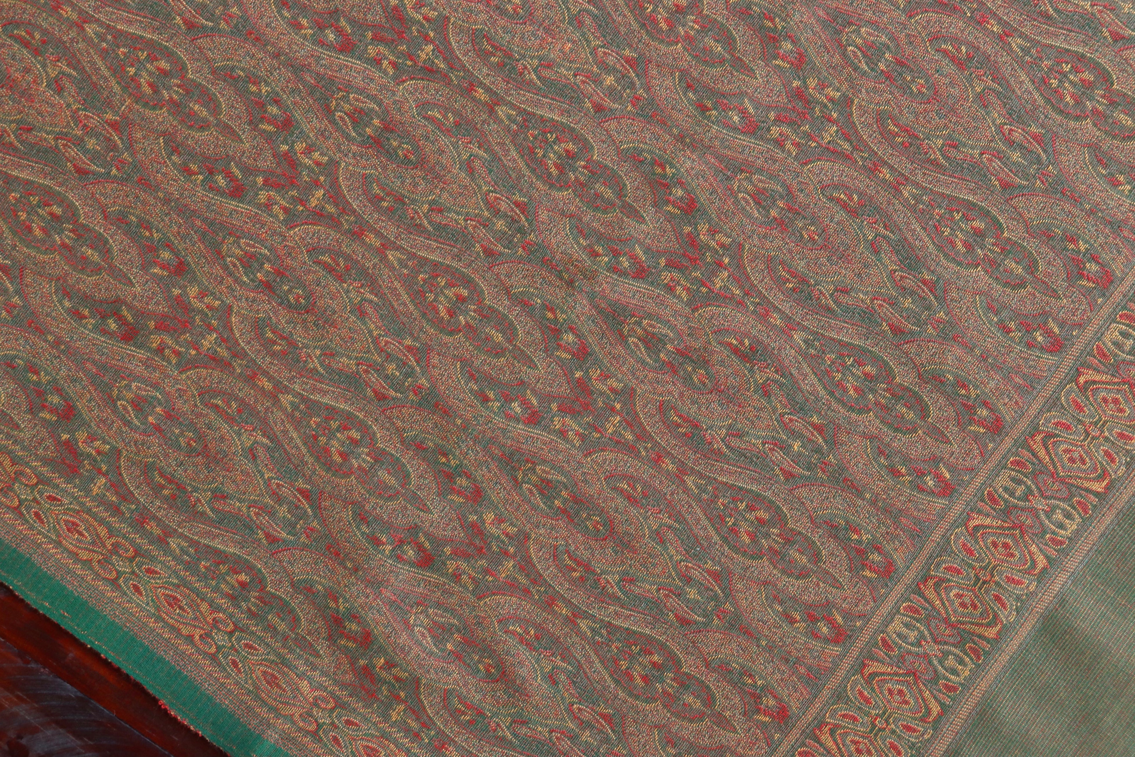 Green Pure Wool & Silk Handloom Banarasi Shawl