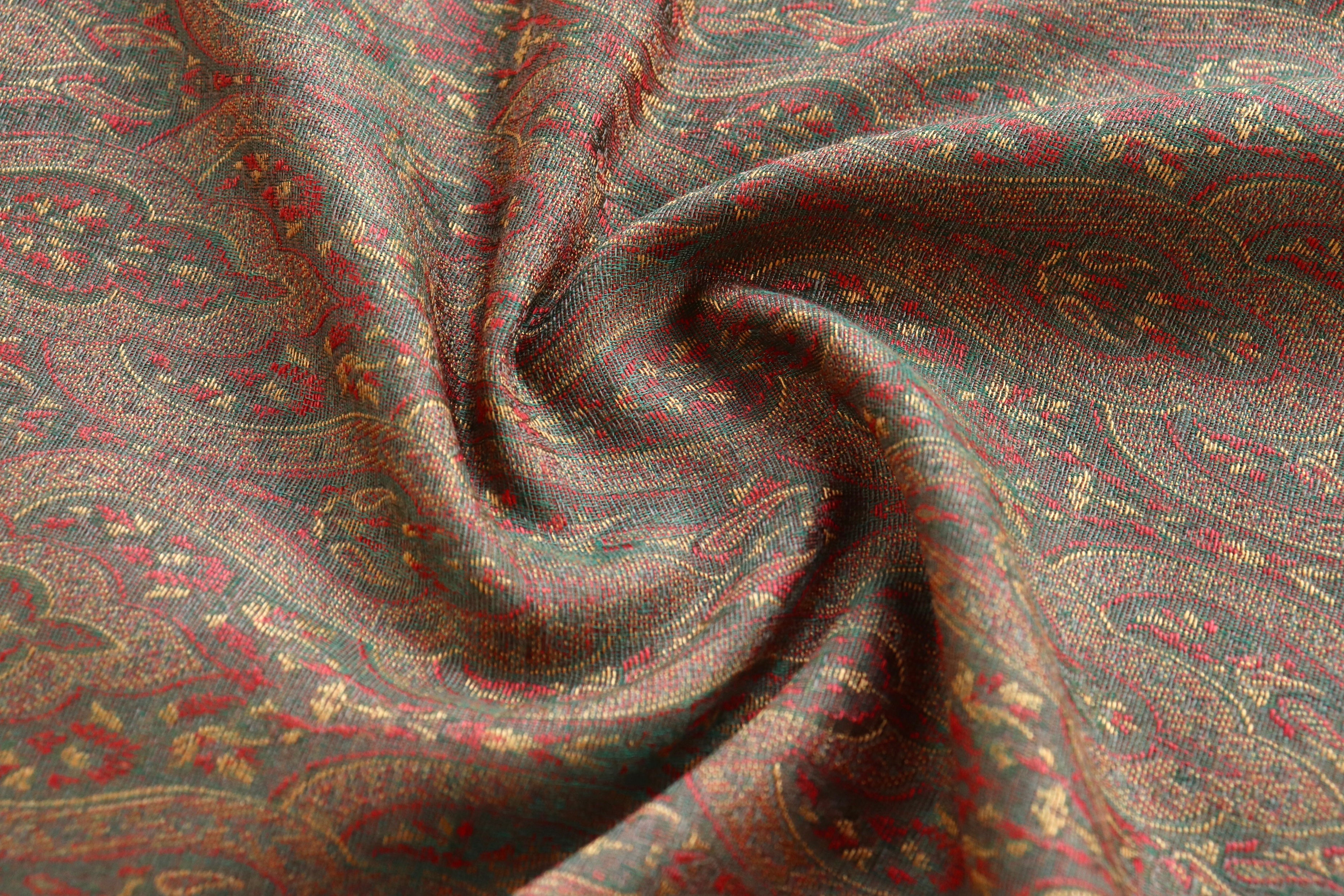 Green Pure Wool & Silk Handloom Banarasi Shawl