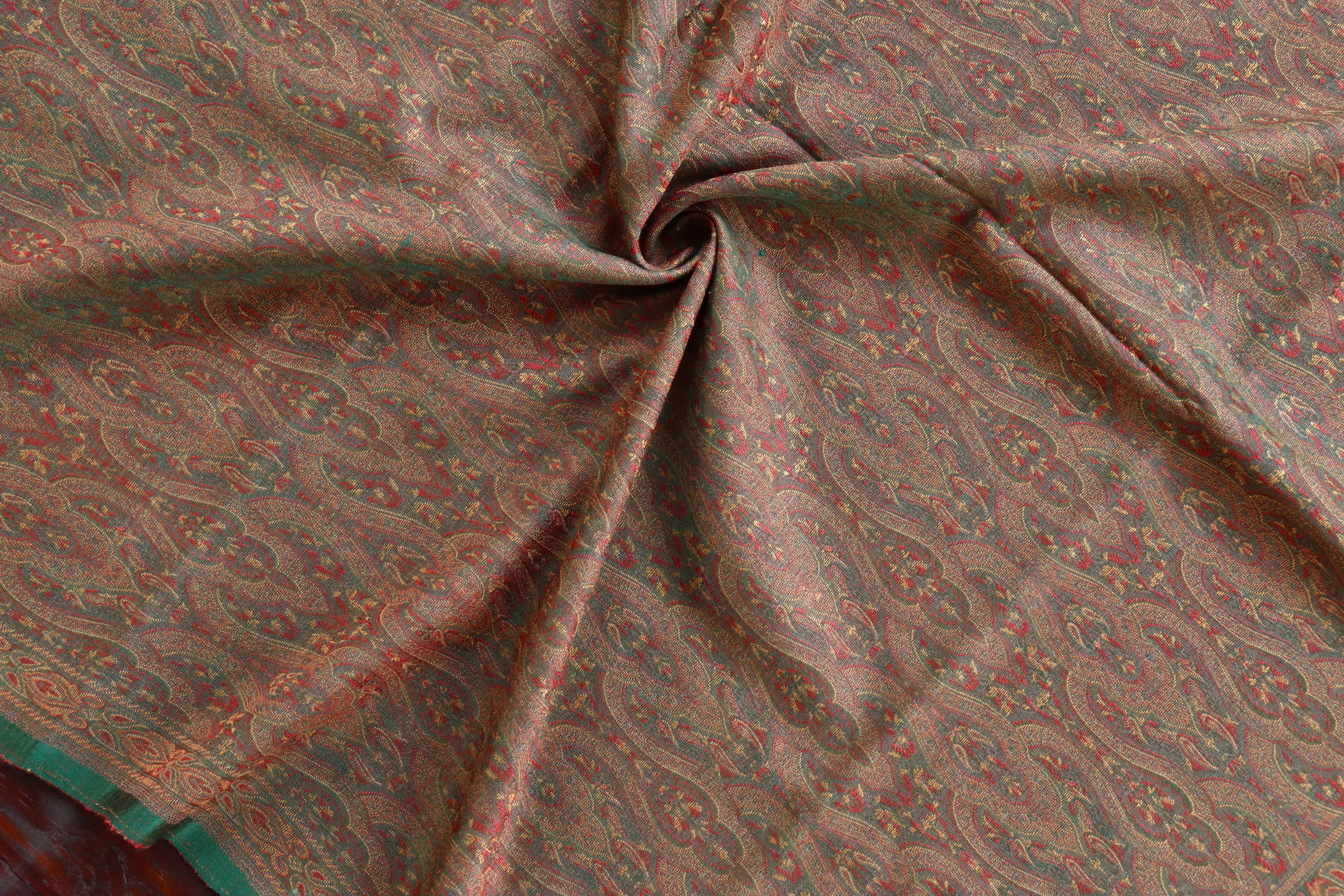 Green Pure Wool & Silk Handloom Banarasi Shawl