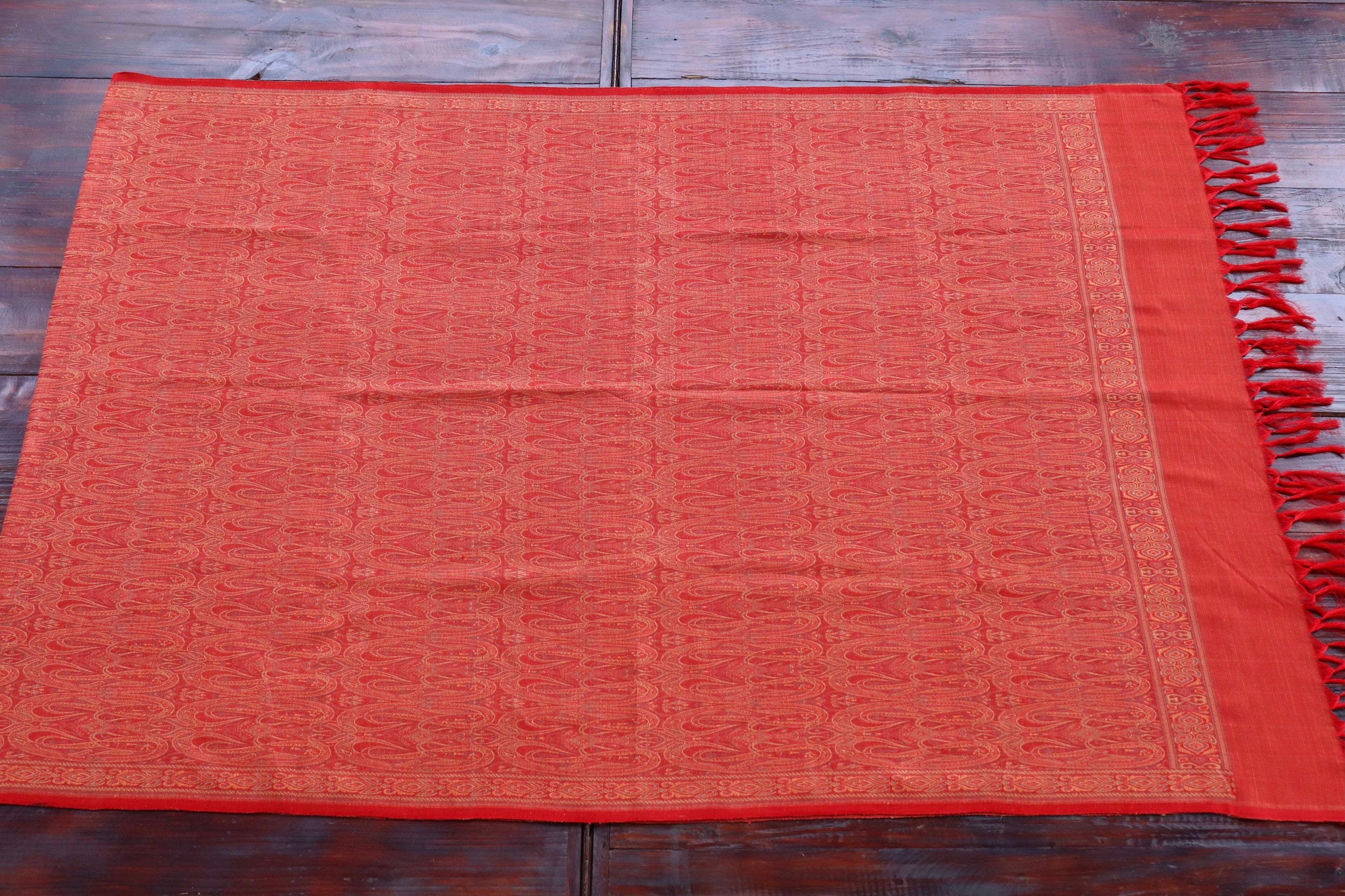 Red Pure Wool & Silk Handloom Banarasi Shawl