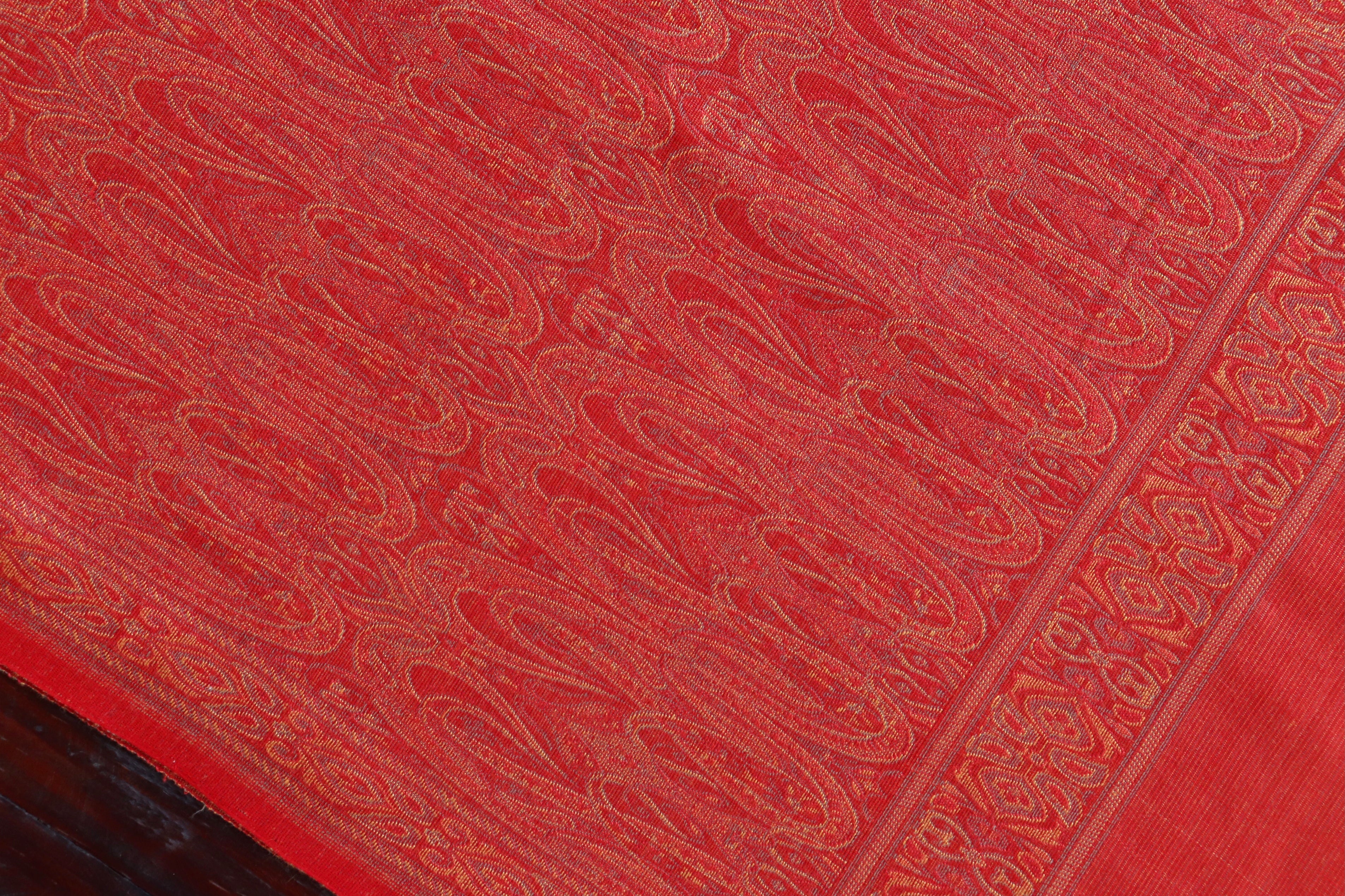 Red Pure Wool & Silk Handloom Banarasi Shawl