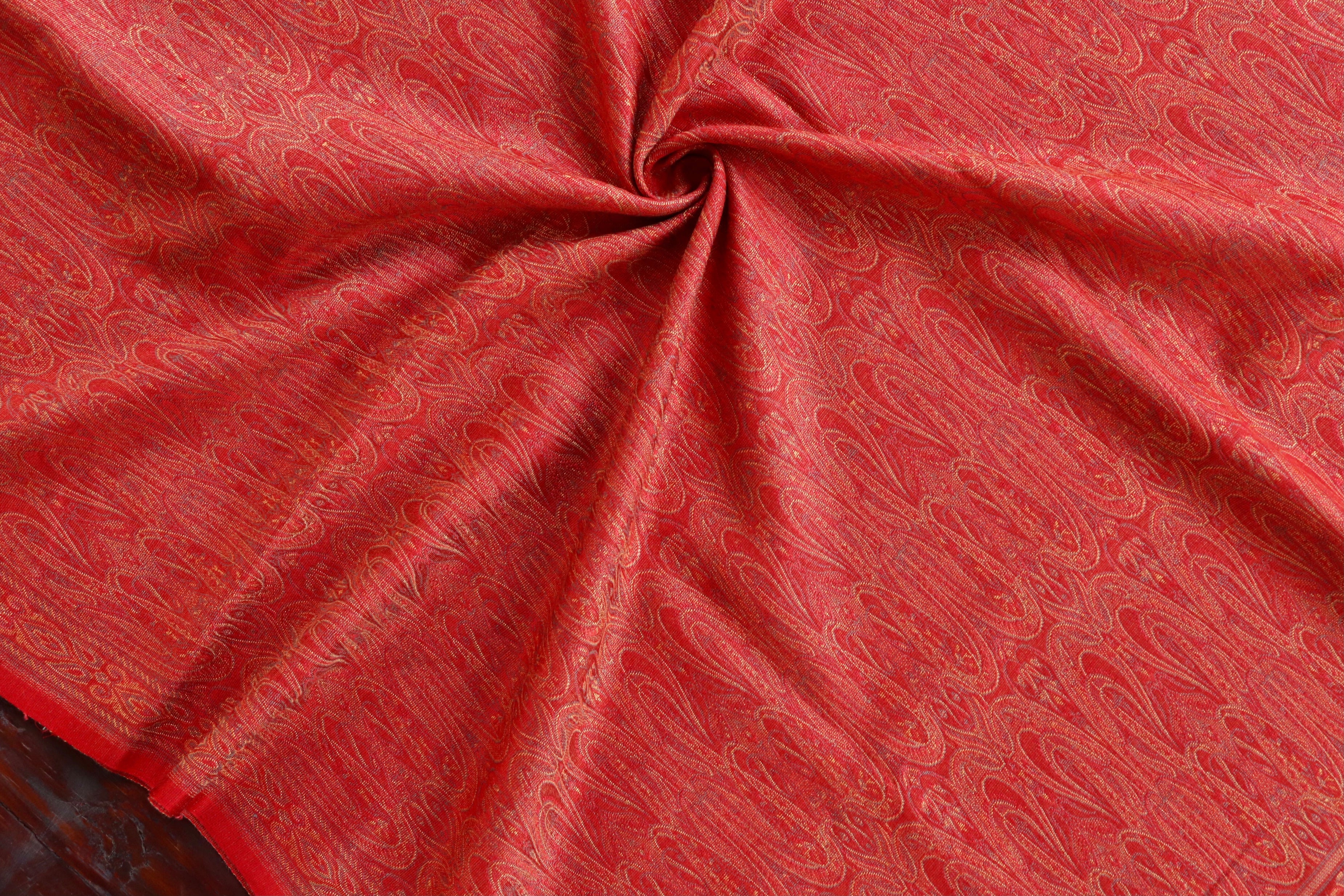 Red Pure Wool & Silk Handloom Banarasi Shawl