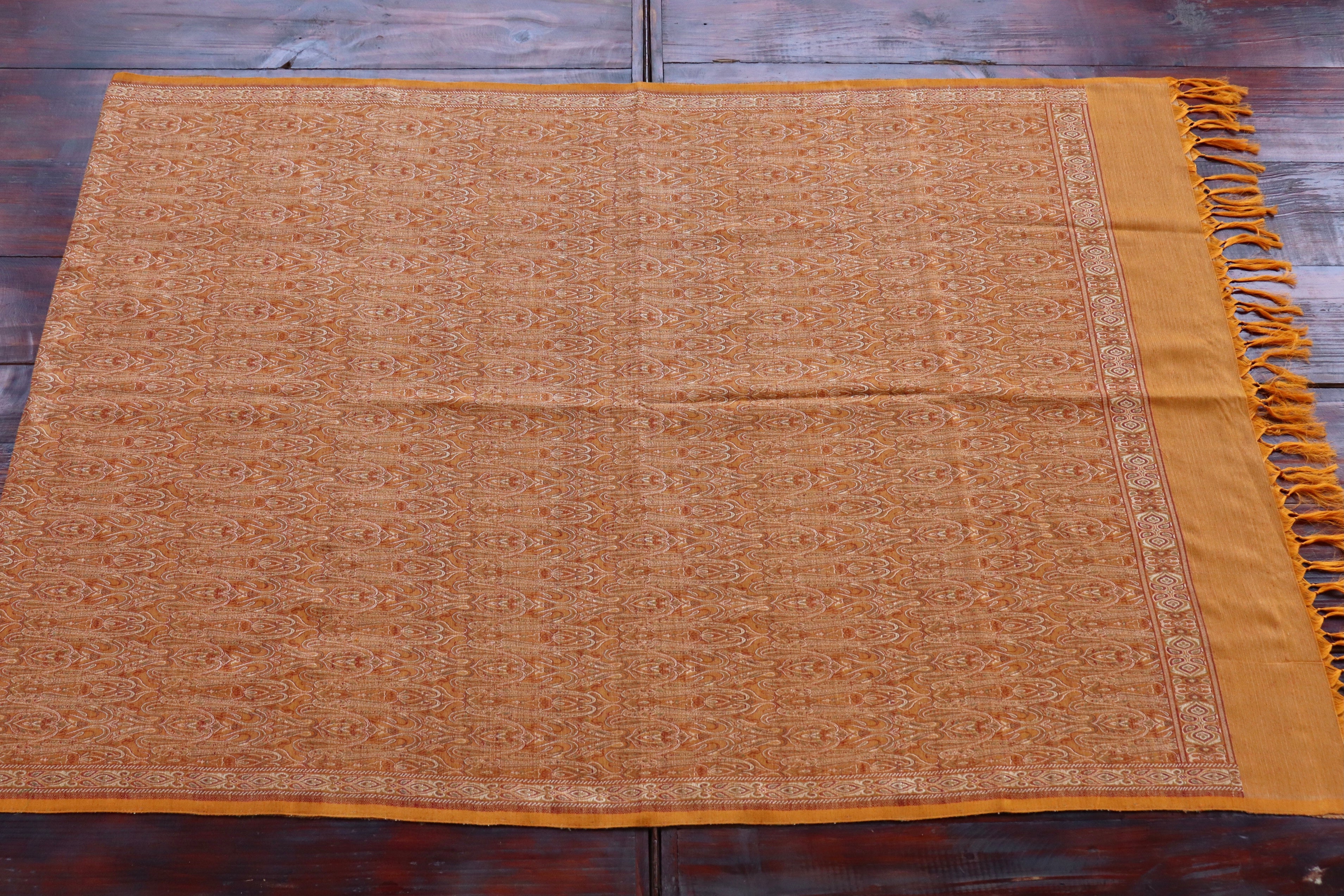 Mustard Pure Wool & Silk Handloom Banarasi Shawl