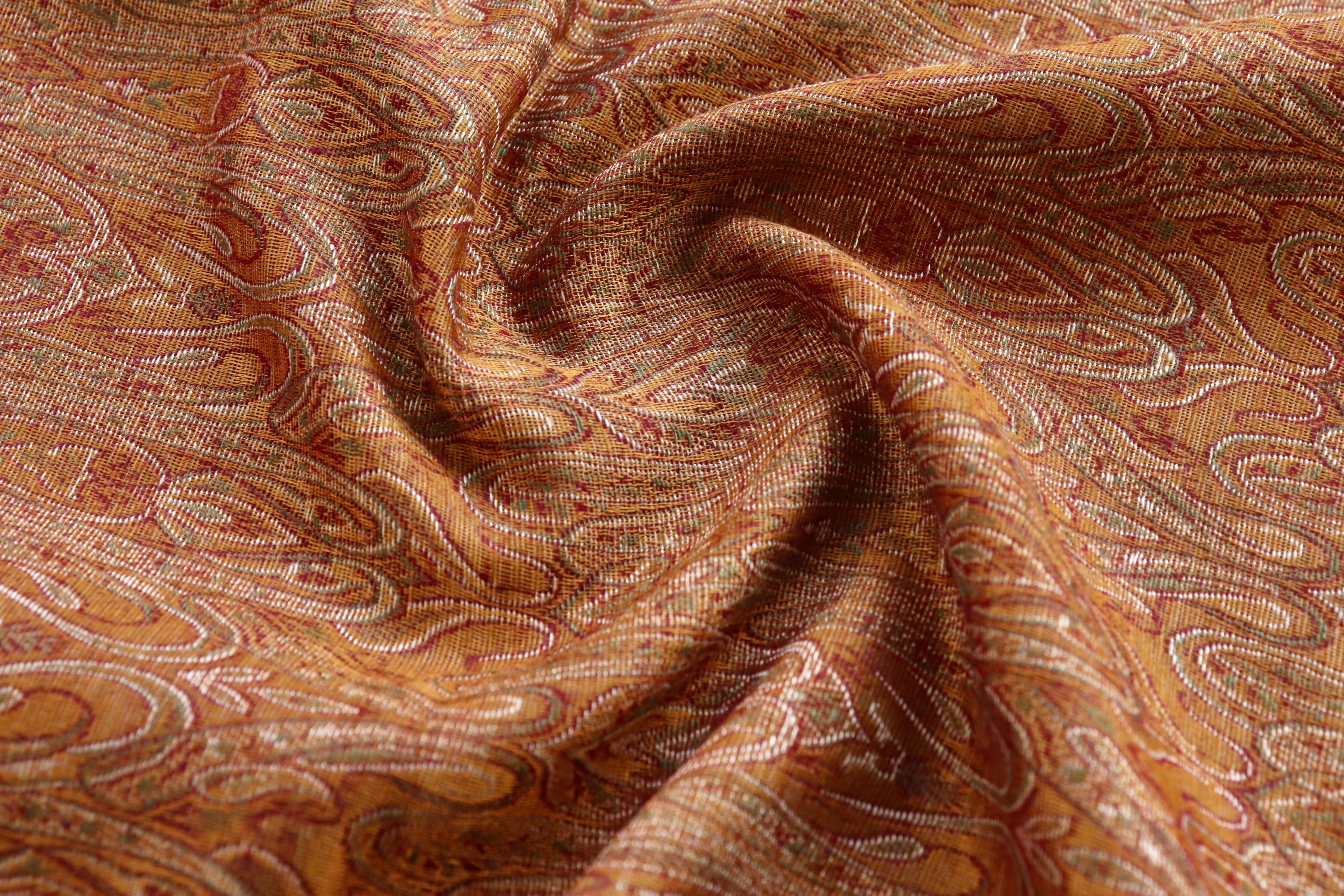 Mustard Pure Wool & Silk Handloom Banarasi Shawl