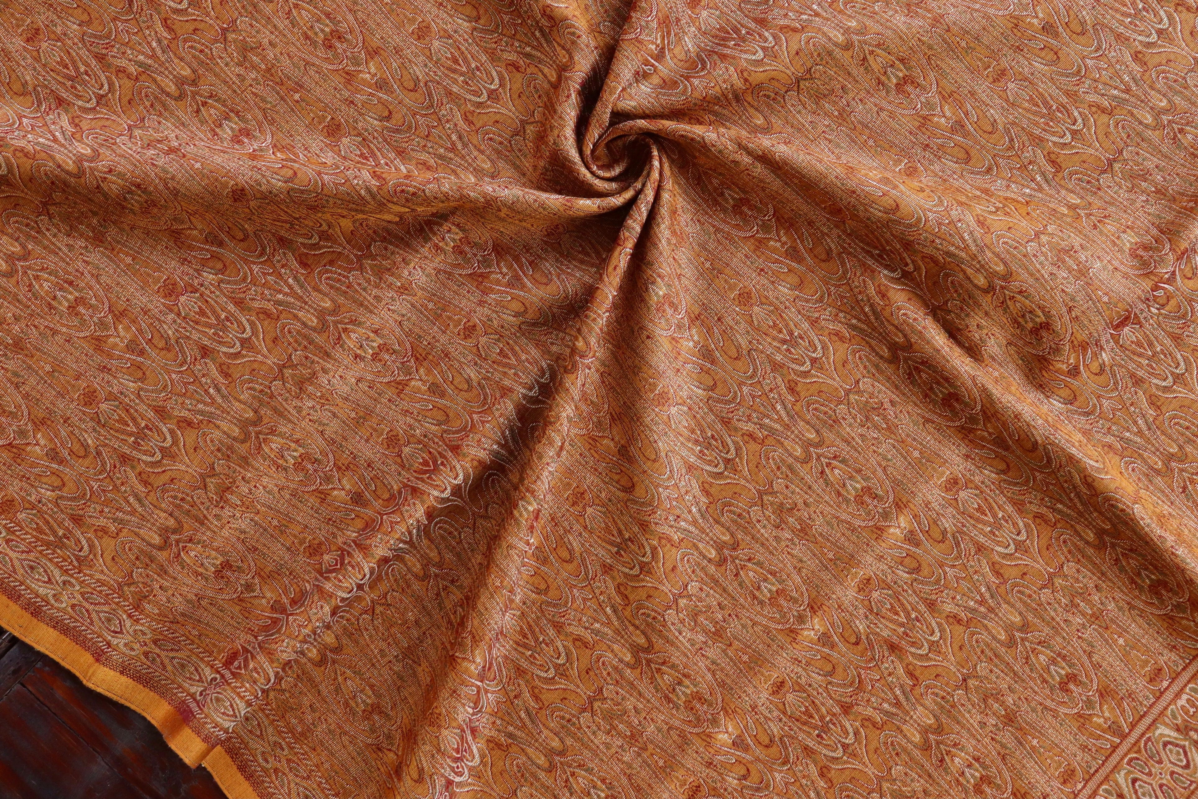 Mustard Pure Wool & Silk Handloom Banarasi Shawl