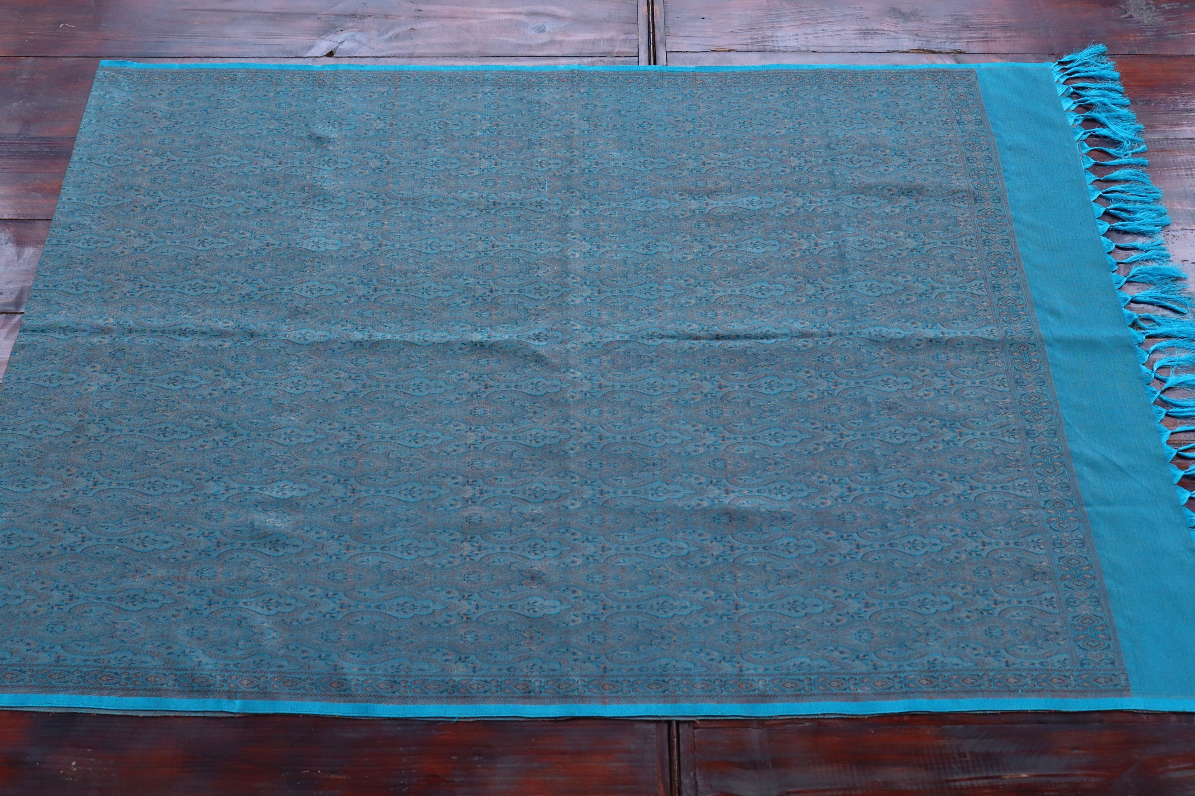 Blue Pure Wool & Silk Handloom Banarasi Shawl