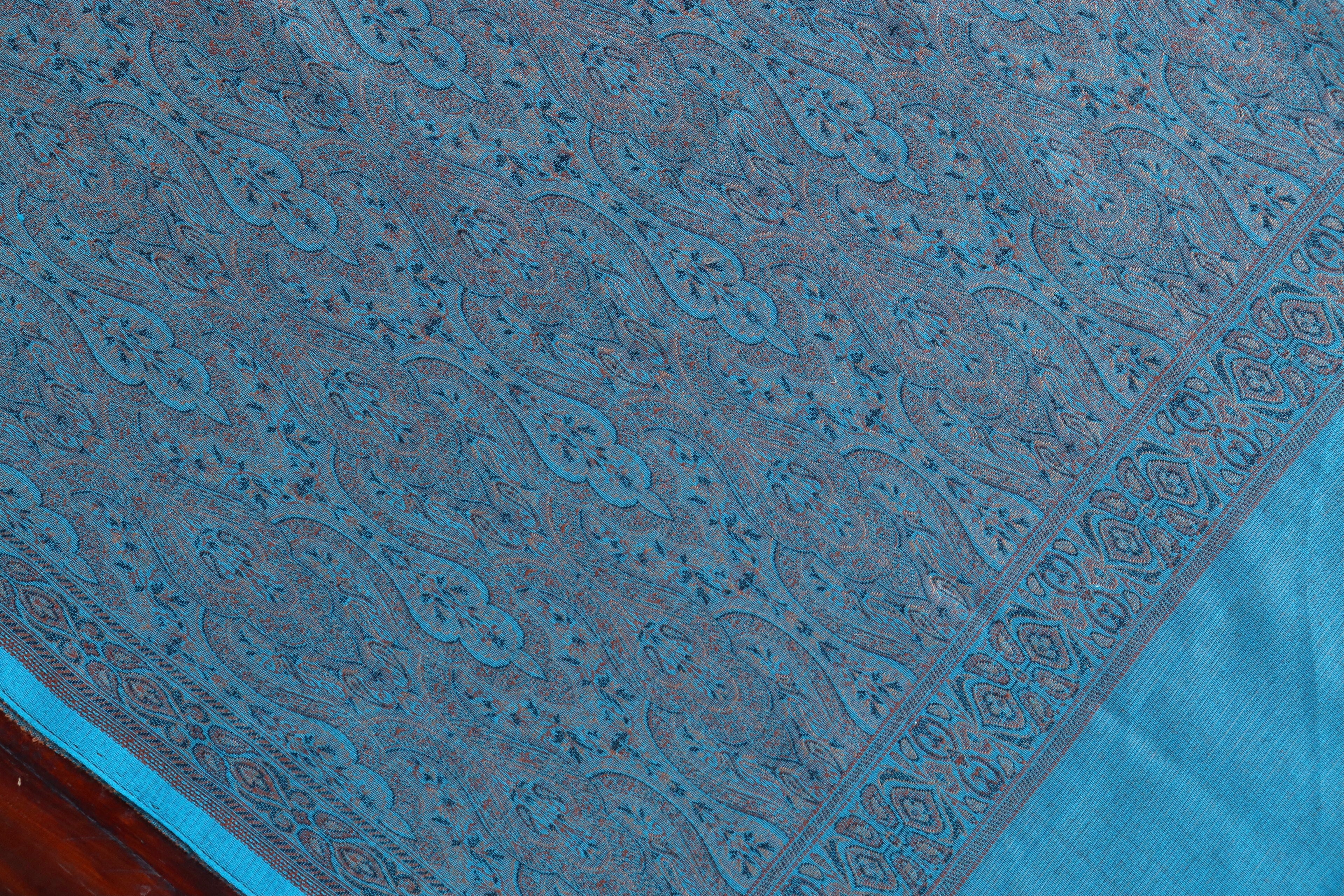 Blue Pure Wool & Silk Handloom Banarasi Shawl