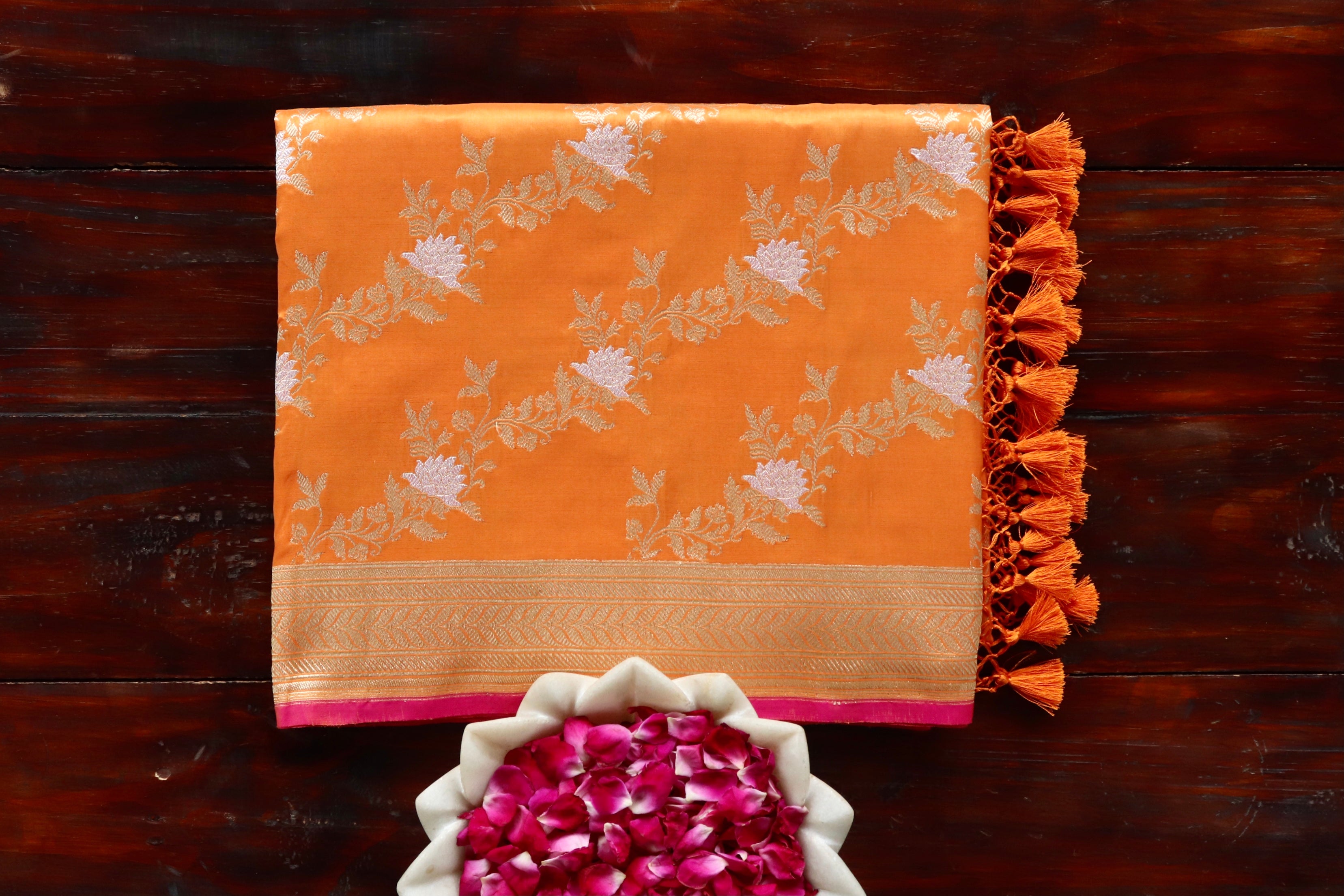 Safron Jamal Jangla Pure Silk Handloom Banarasi Saree