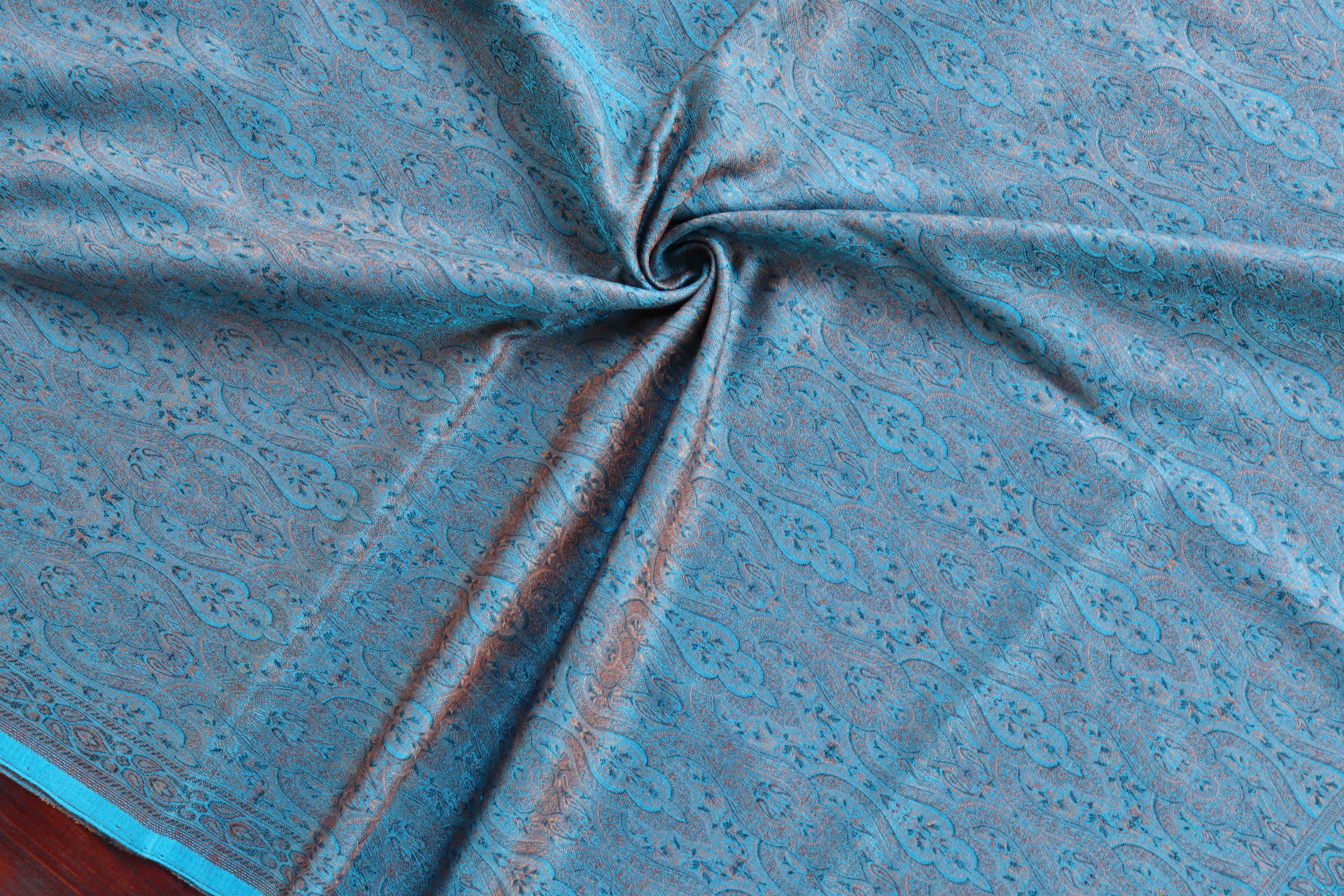 Blue Pure Wool & Silk Handloom Banarasi Shawl