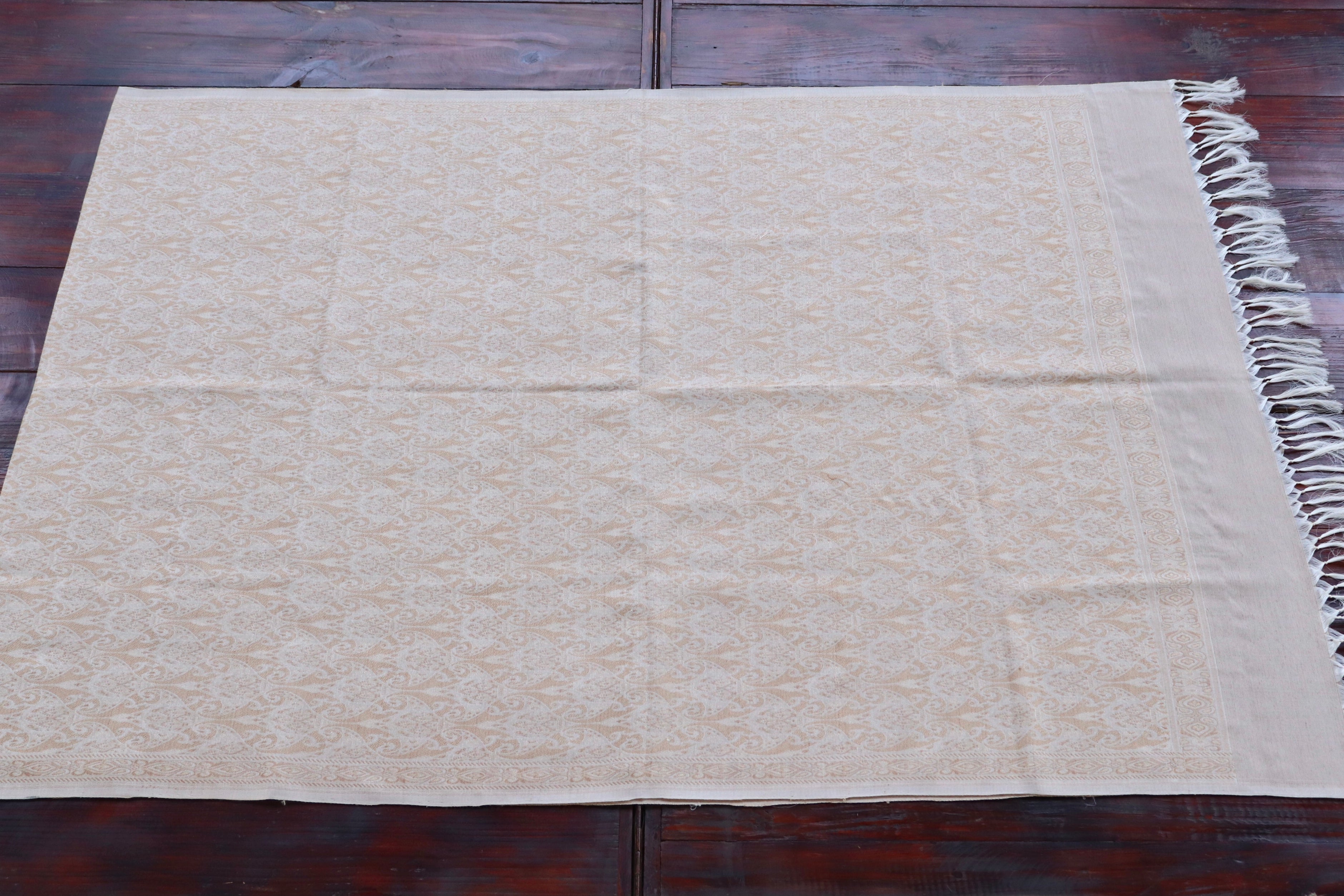 Ivory Pure Wool & Silk Handloom Banarasi Shawl