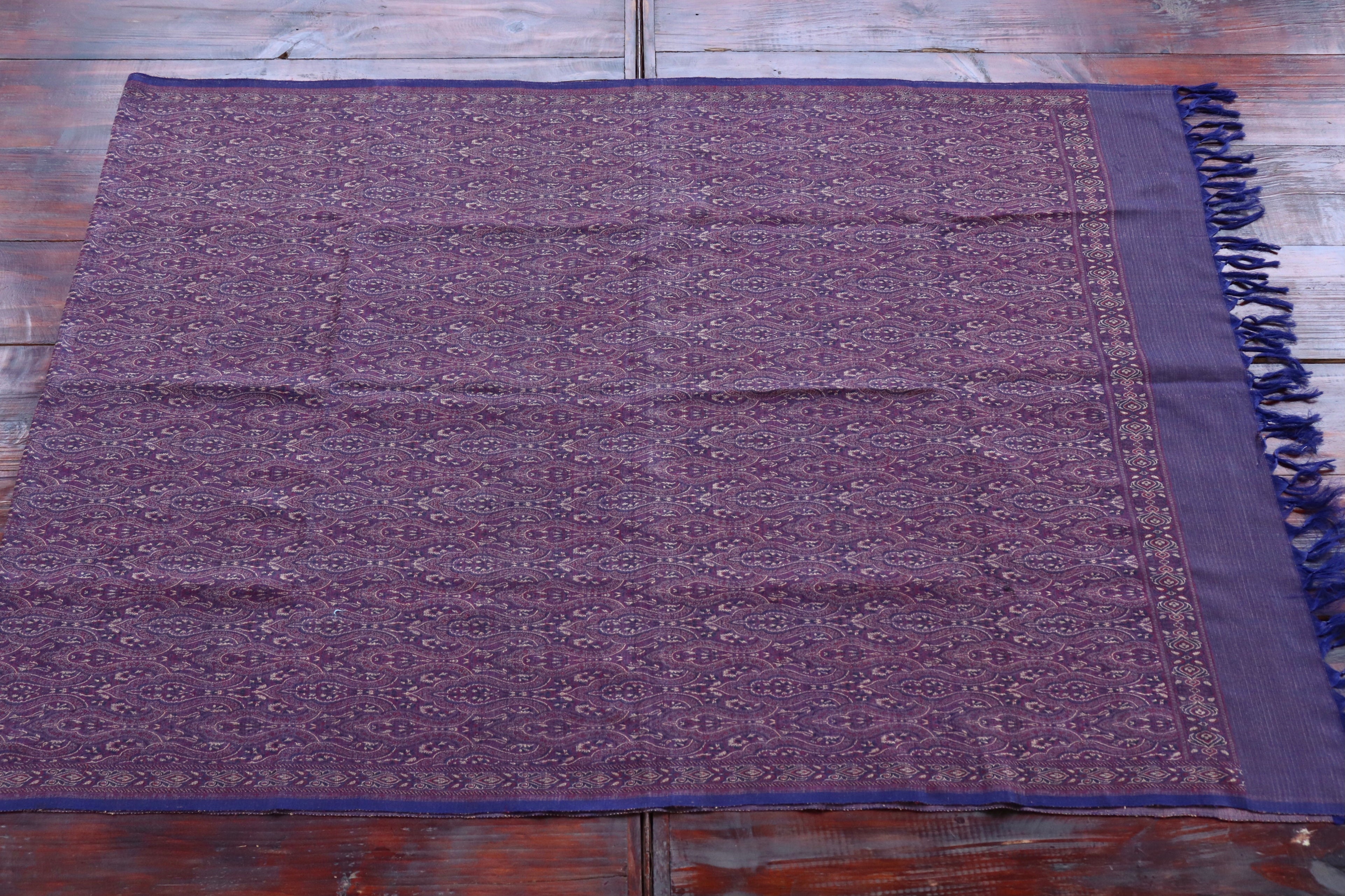 Blue Pure Wool & Silk Handloom Banarasi Shawl