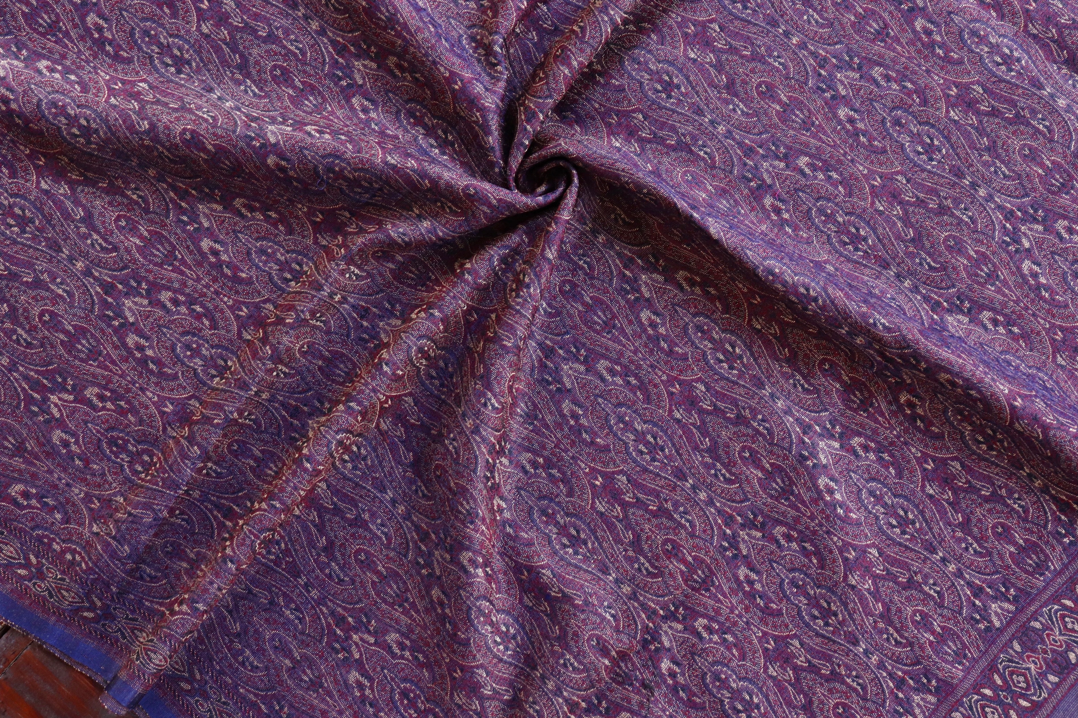 Blue Pure Wool & Silk Handloom Banarasi Shawl