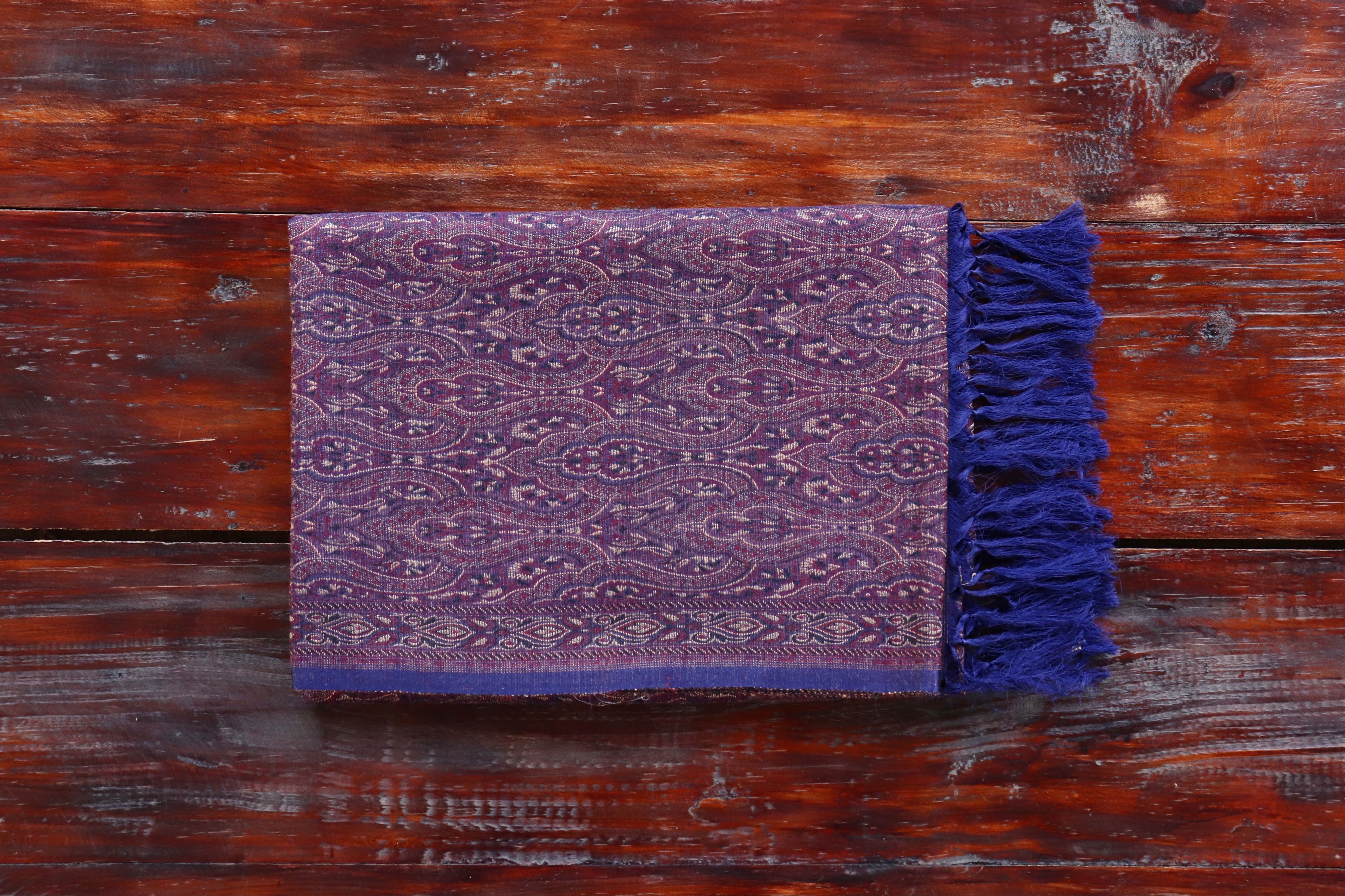 Blue Pure Wool & Silk Handloom Banarasi Shawl