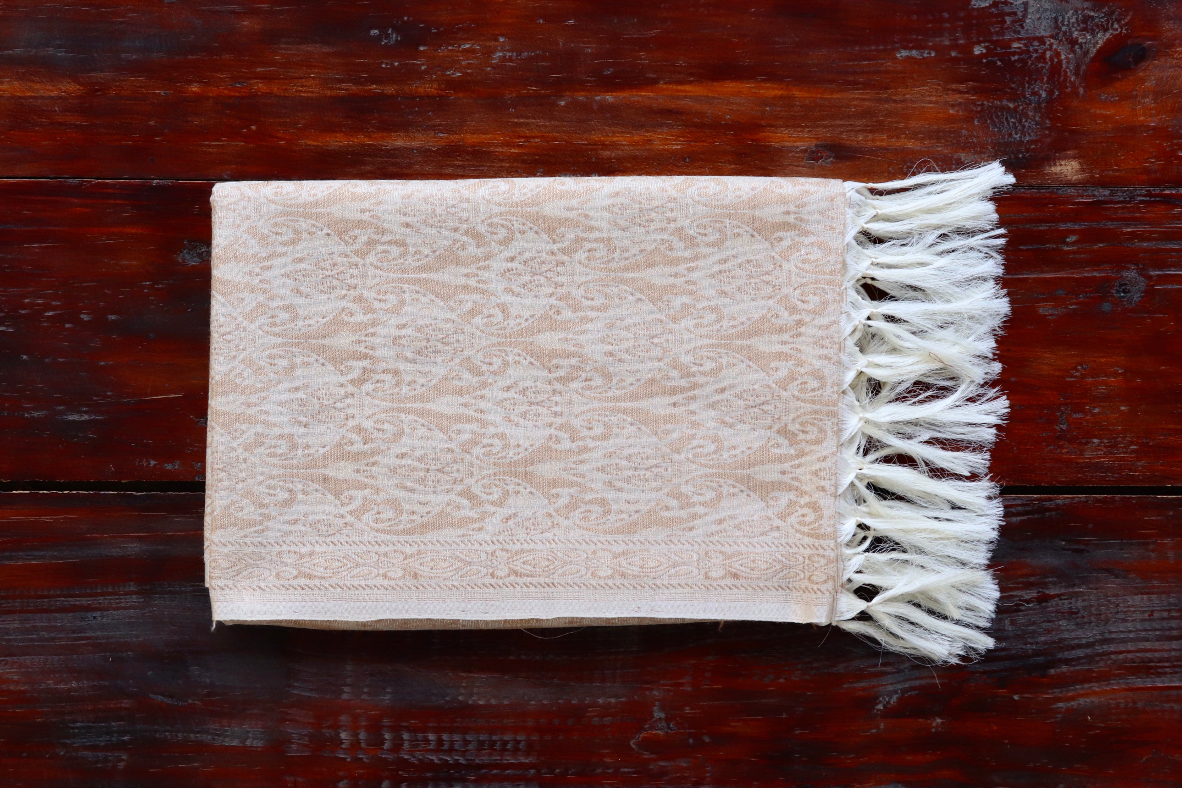 Ivory Pure Wool & Silk Handloom Banarasi Shawl