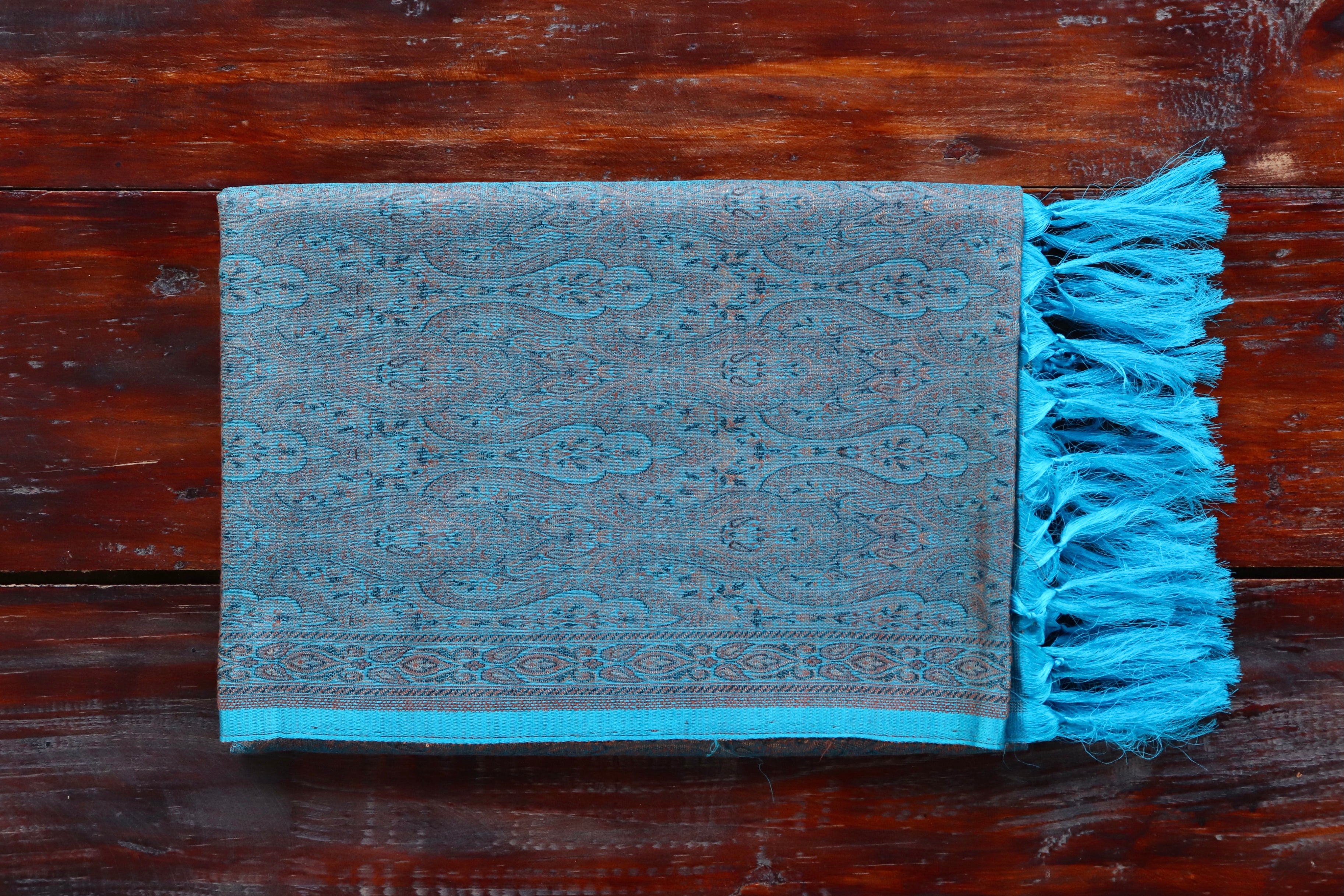 Blue Pure Wool & Silk Handloom Banarasi Shawl