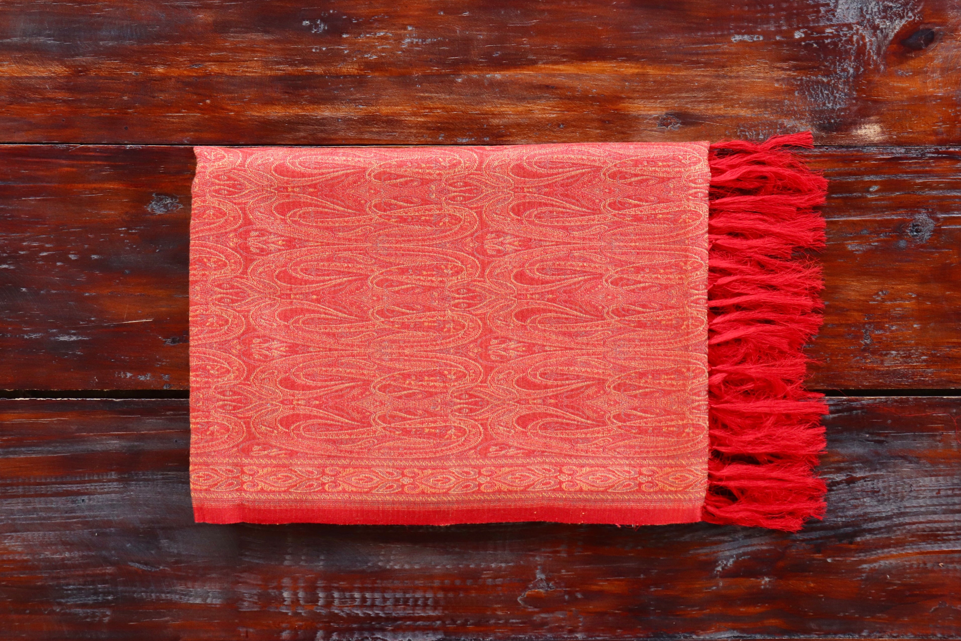 Red Pure Wool & Silk Handloom Banarasi Shawl