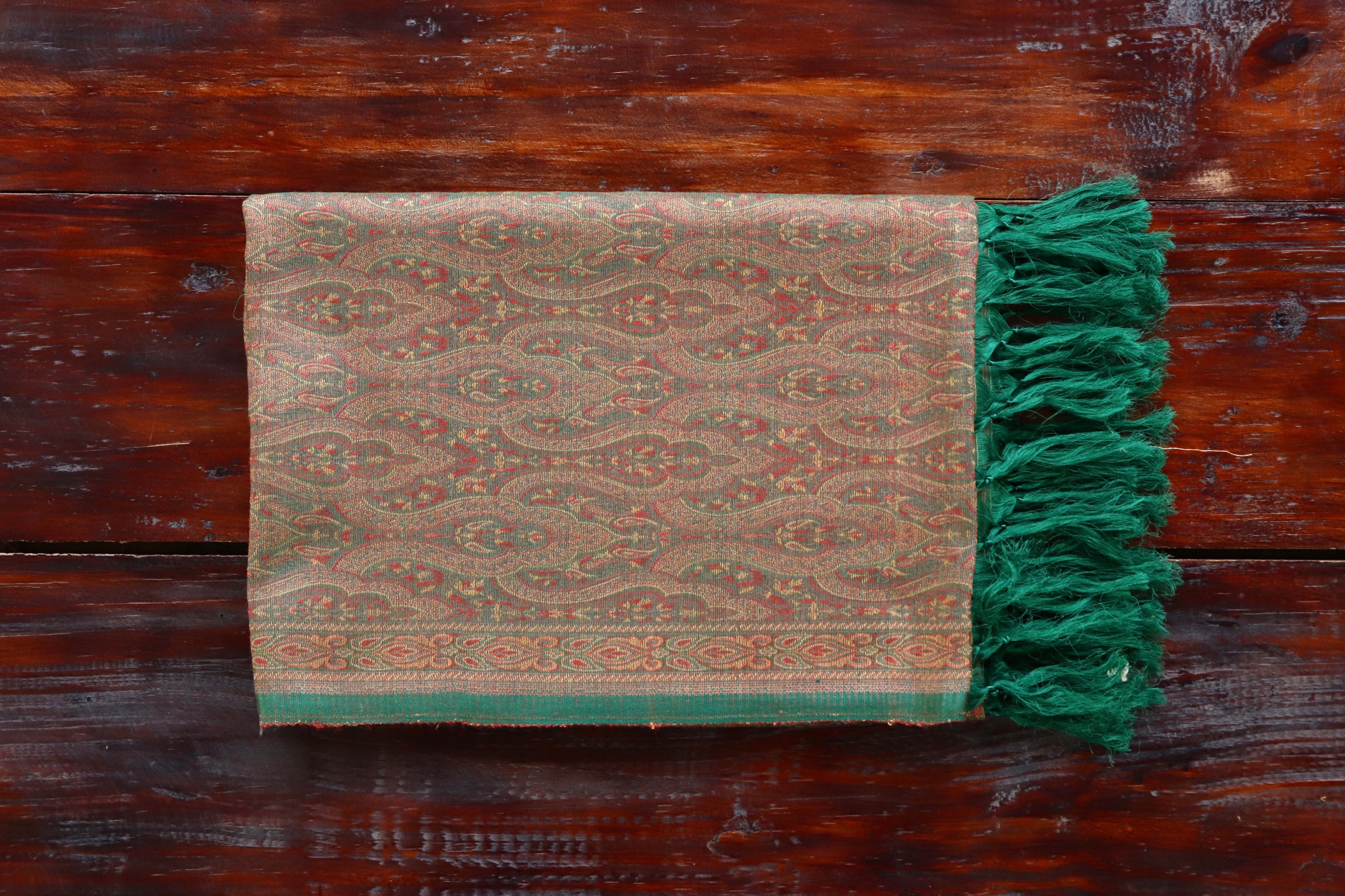 Green Pure Wool & Silk Handloom Banarasi Shawl