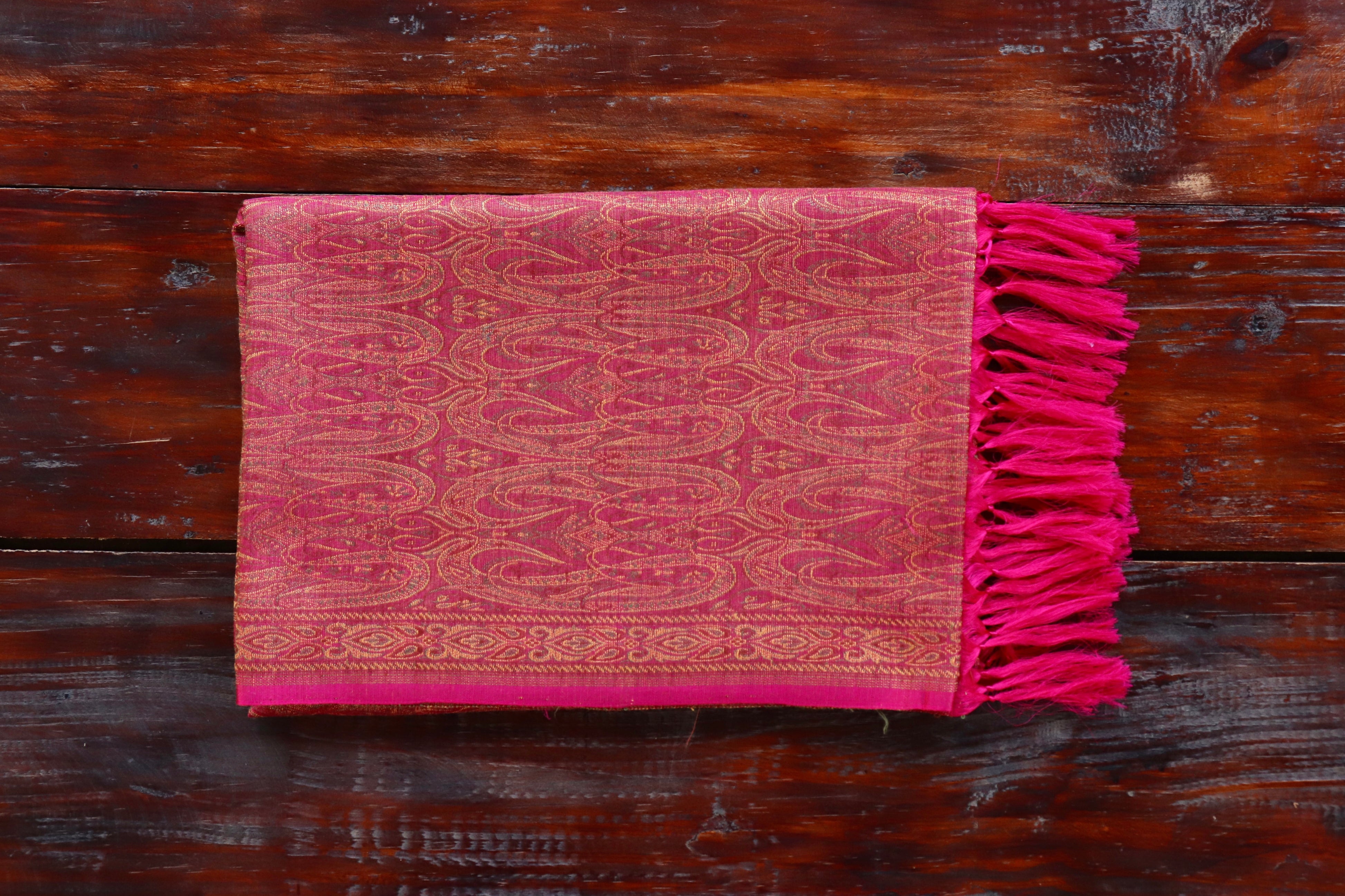 Pink Pure Wool & Silk Handloom Banarasi Shawl