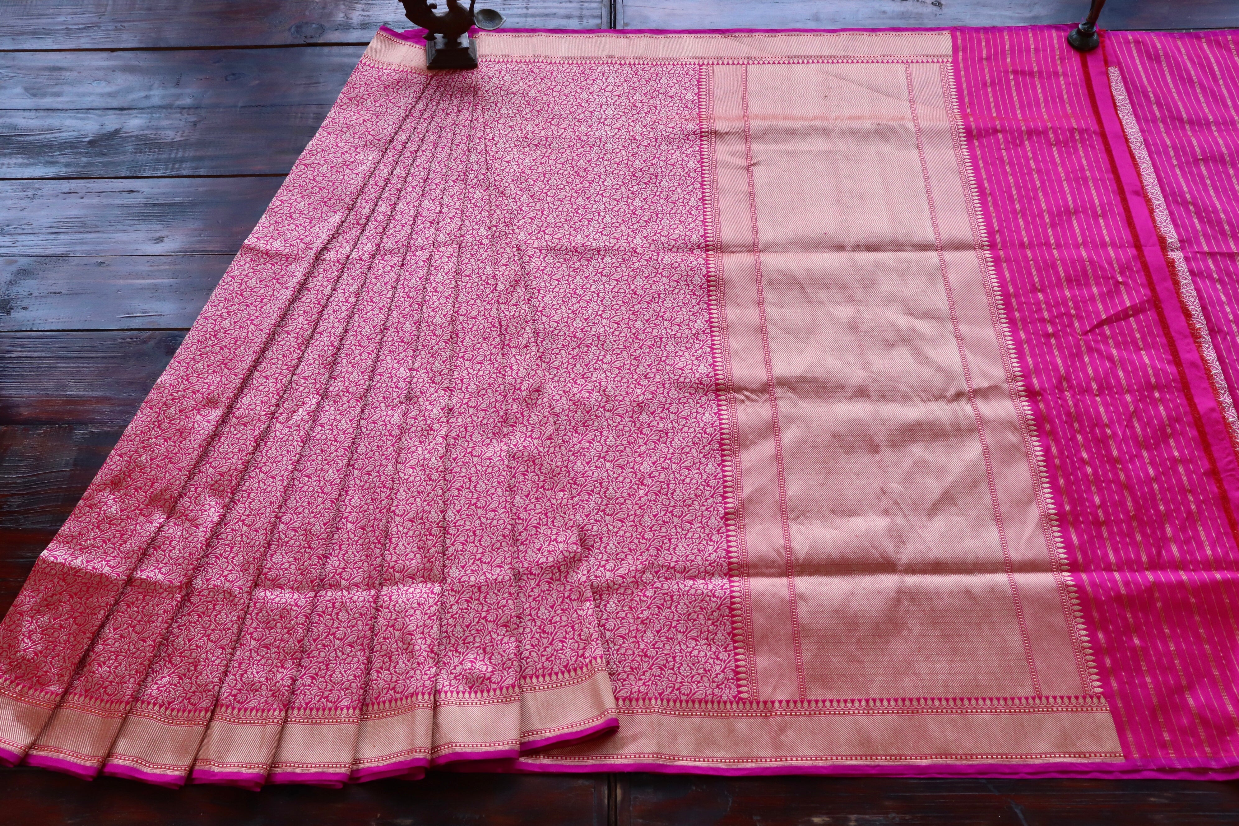 Rani Pink Tanchoi Banarasi Handwoven Silk Saree