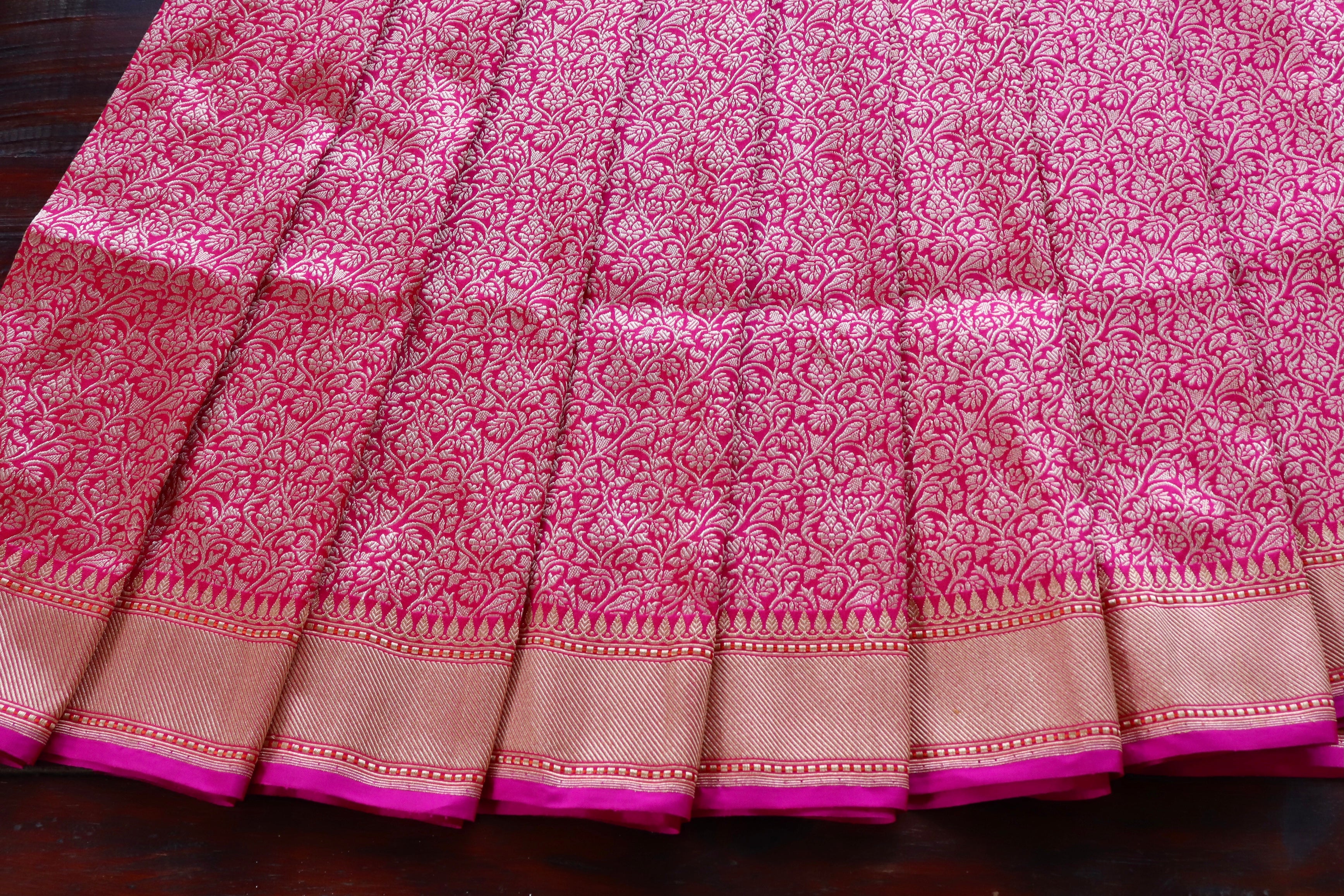 Rani Pink Tanchoi Banarasi Handwoven Silk Saree