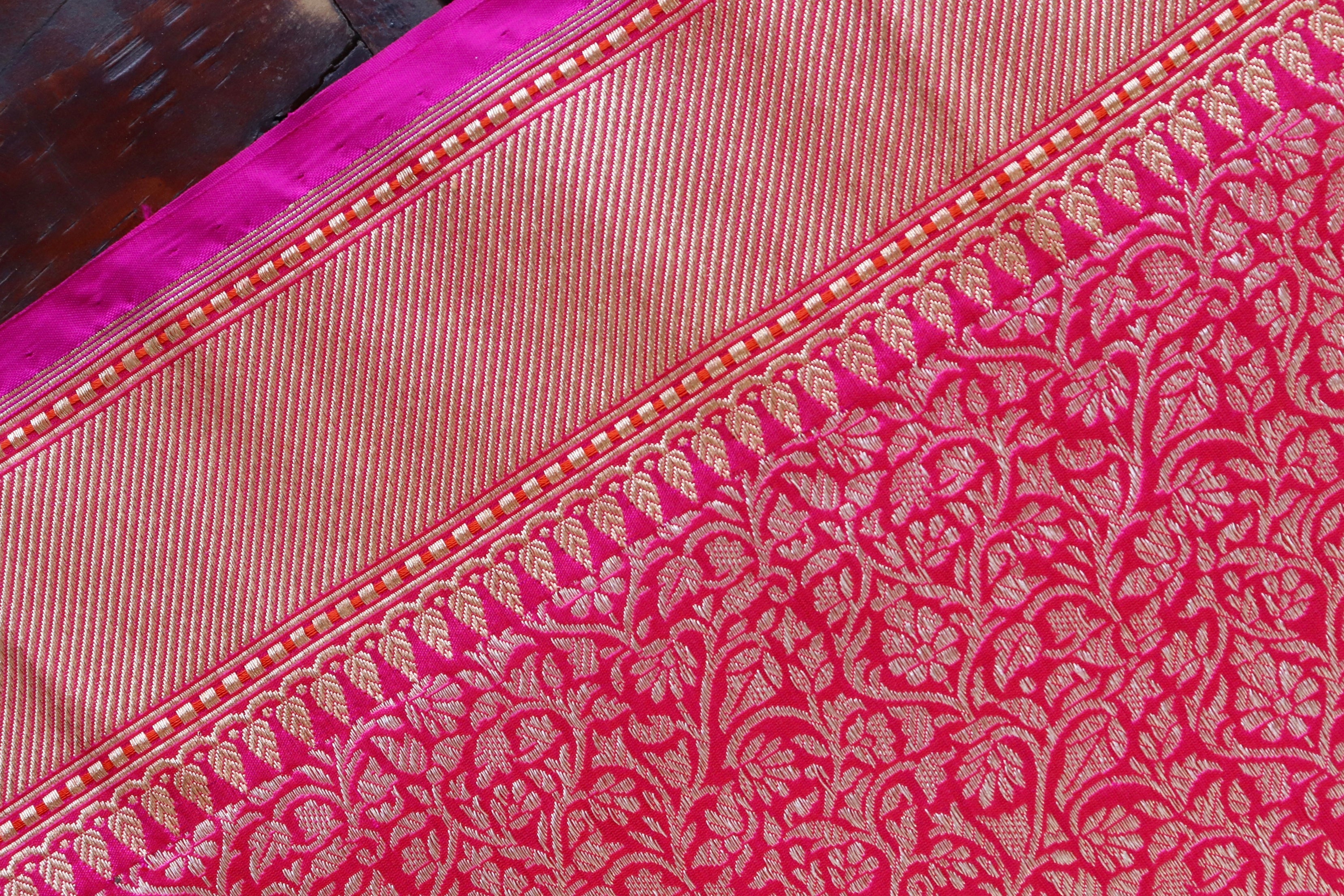 Rani Pink Tanchoi Banarasi Handwoven Silk Saree