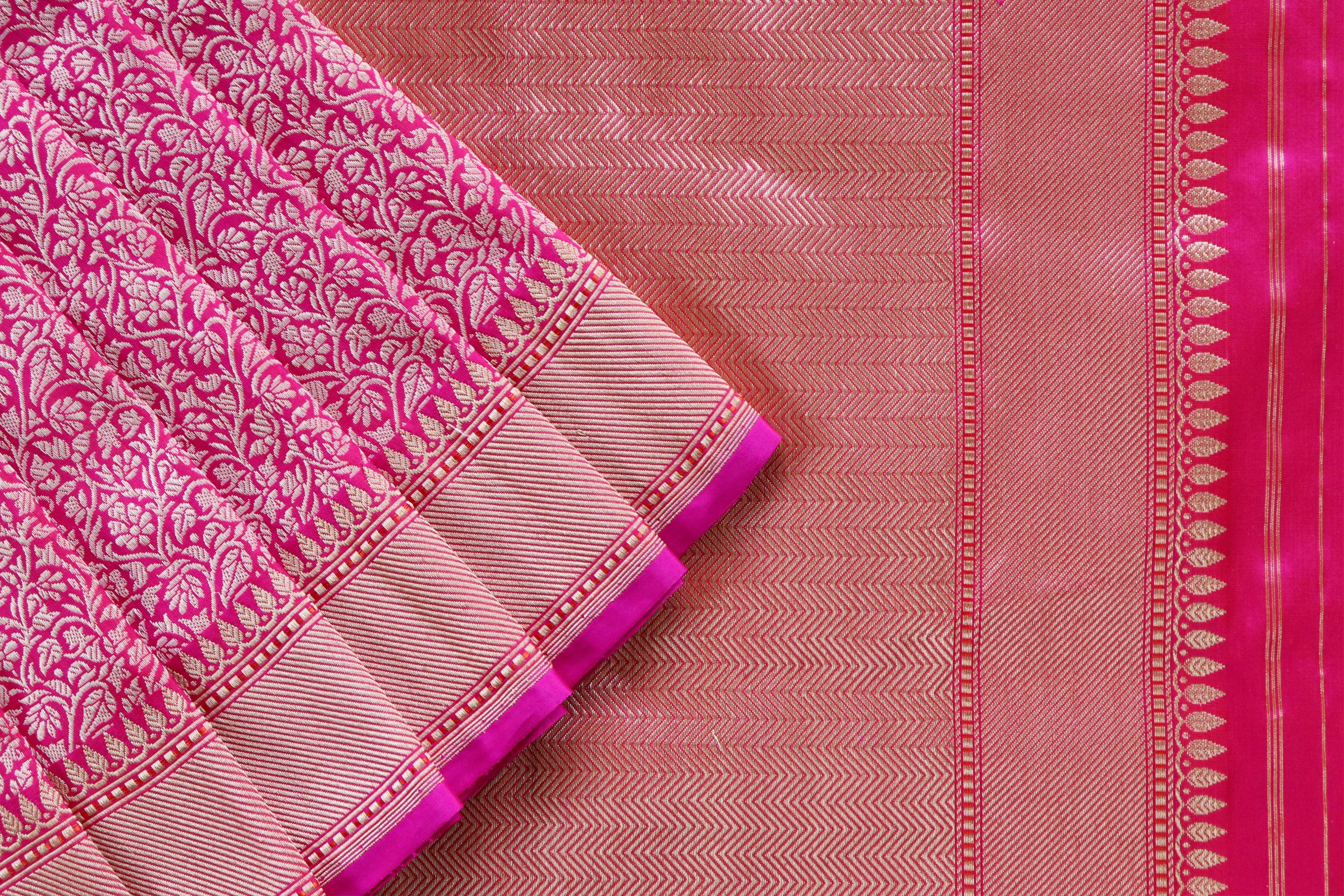 Rani Pink Tanchoi Banarasi Handwoven Silk Saree