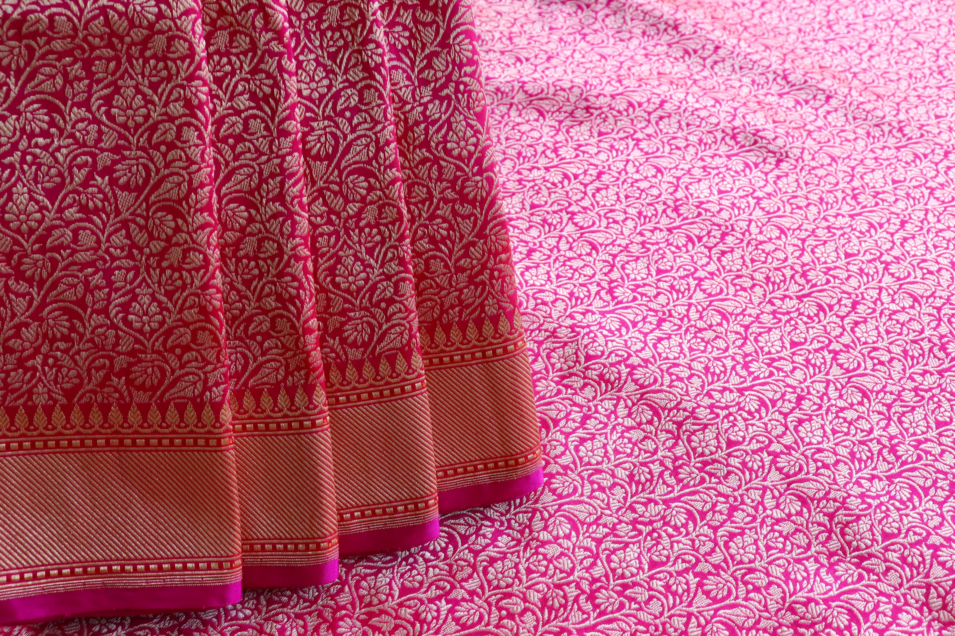 Rani Pink Tanchoi Banarasi Handwoven Silk Saree