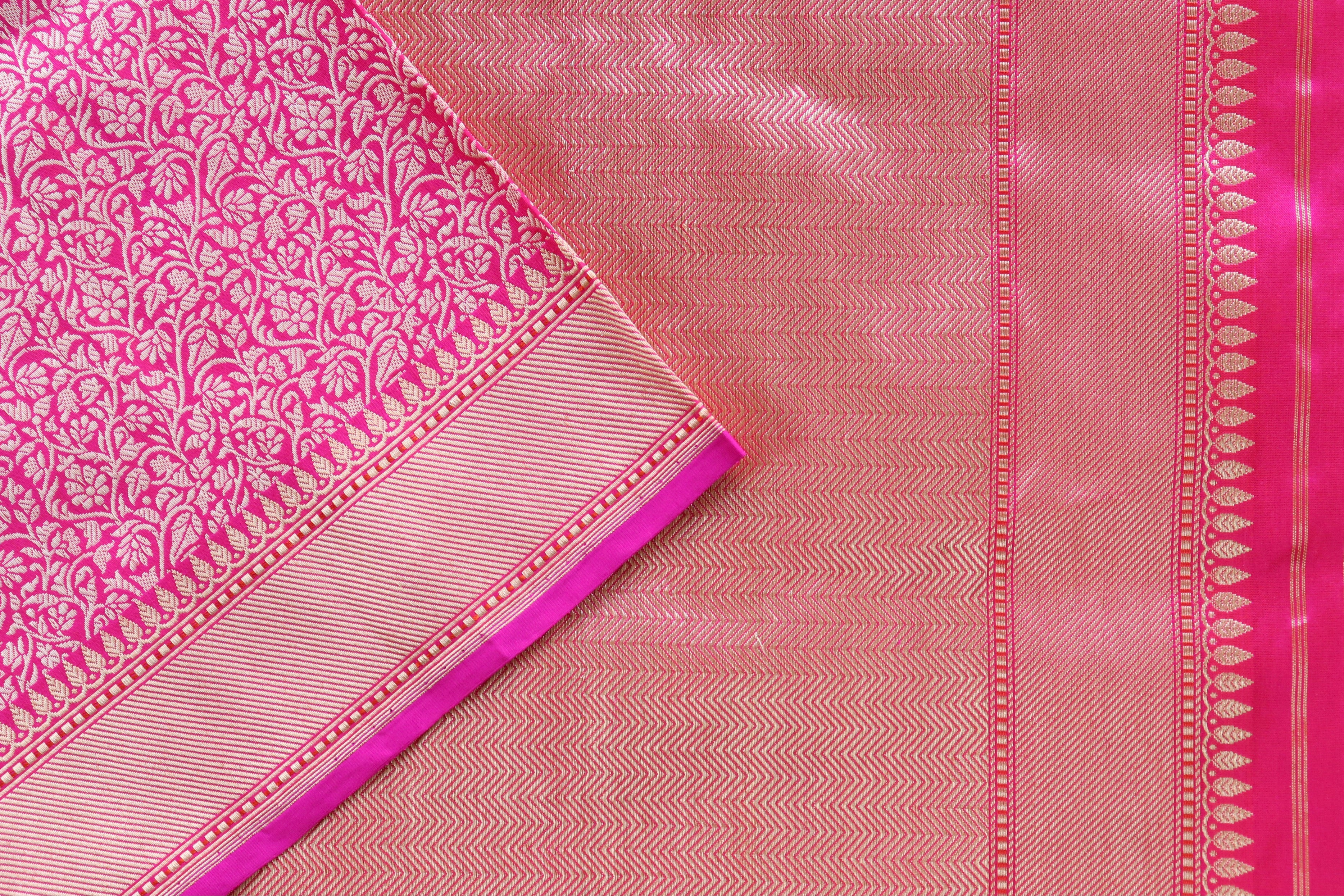 Rani Pink Tanchoi Banarasi Handwoven Silk Saree