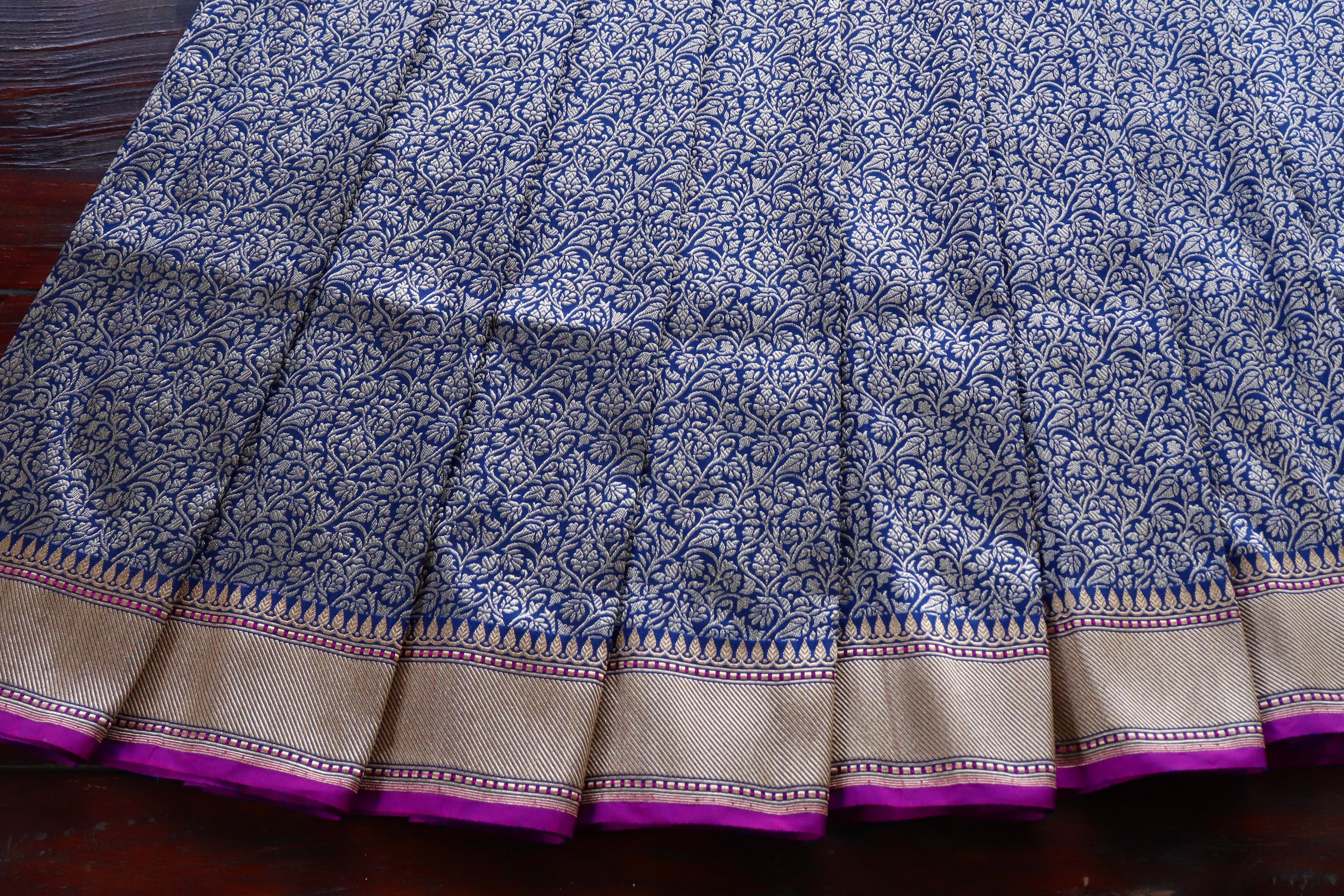 Navy Blue Handwoven Banarasi Tanchoi Silk Saree