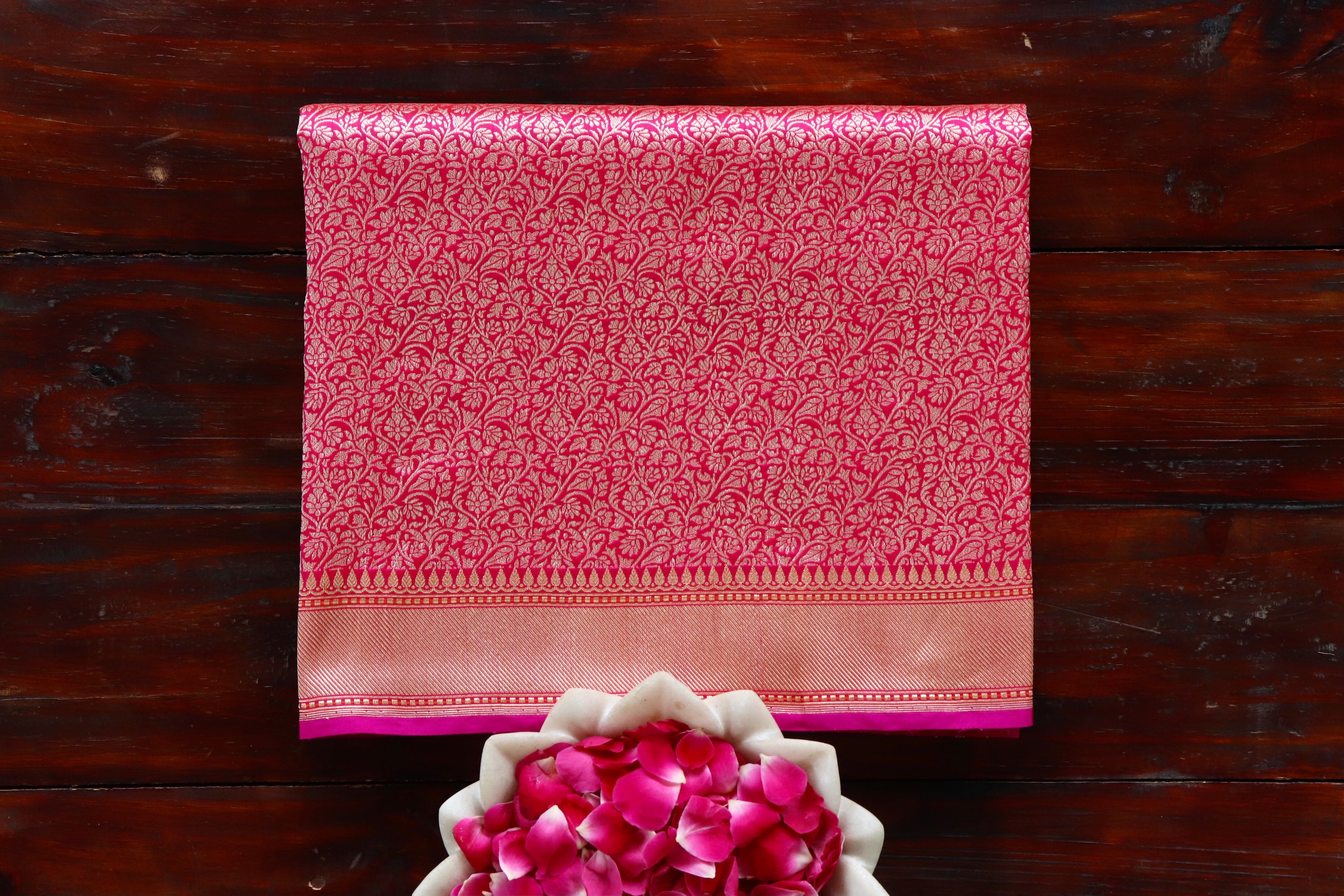 Rani Pink Tanchoi Banarasi Handwoven Silk Saree