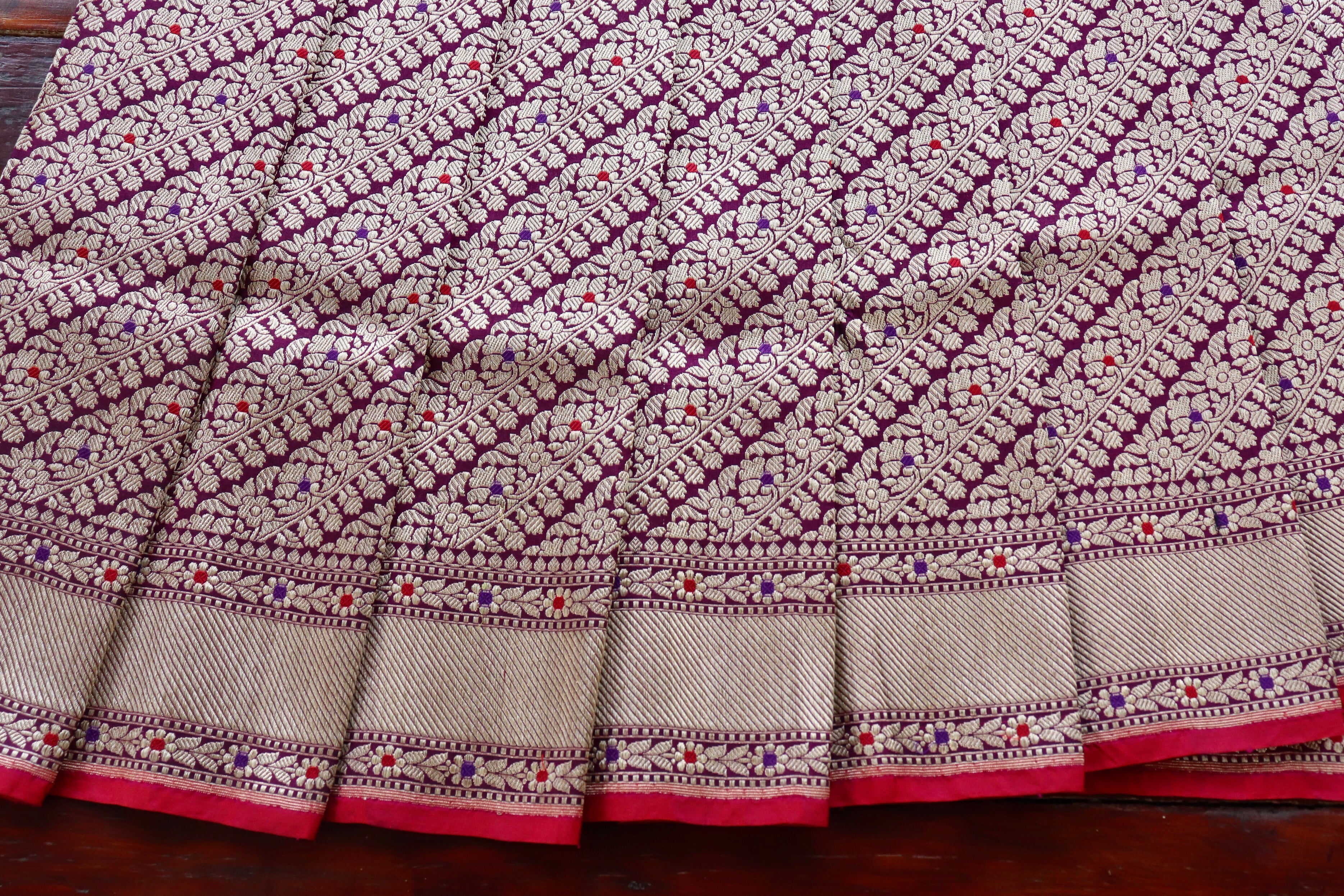 Purple Meenadar Tanchoi Pure Silk Handloom Banarasi Saree