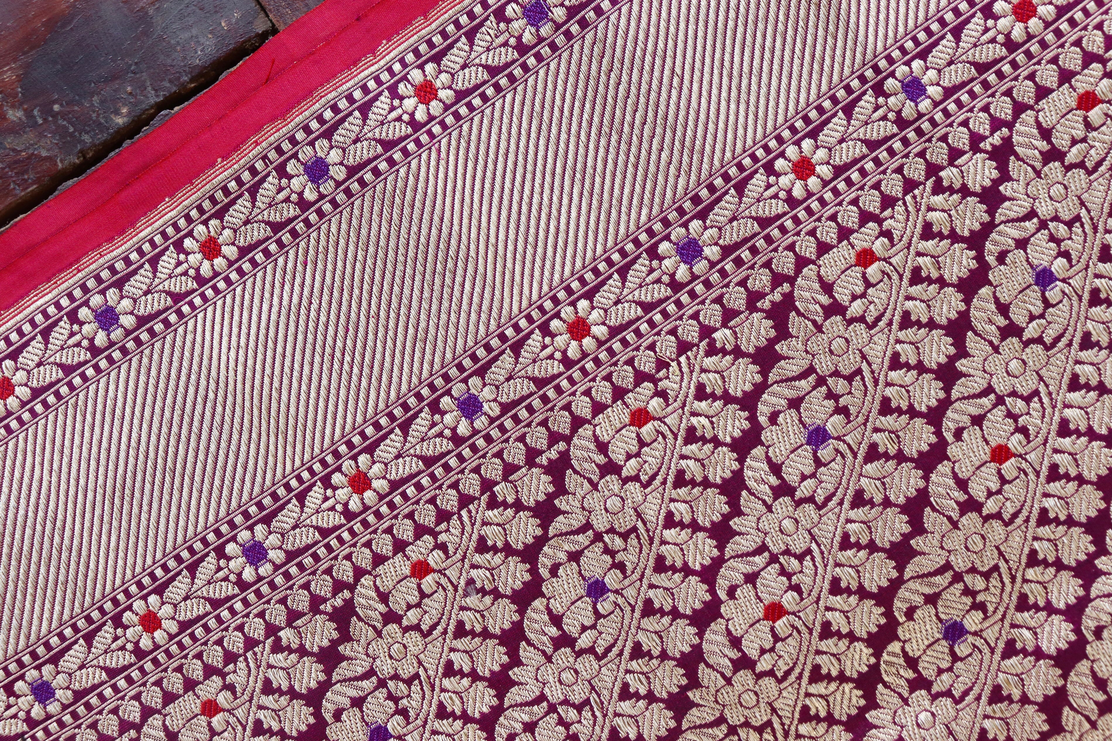 Purple Meenadar Tanchoi Pure Silk Handloom Banarasi Saree