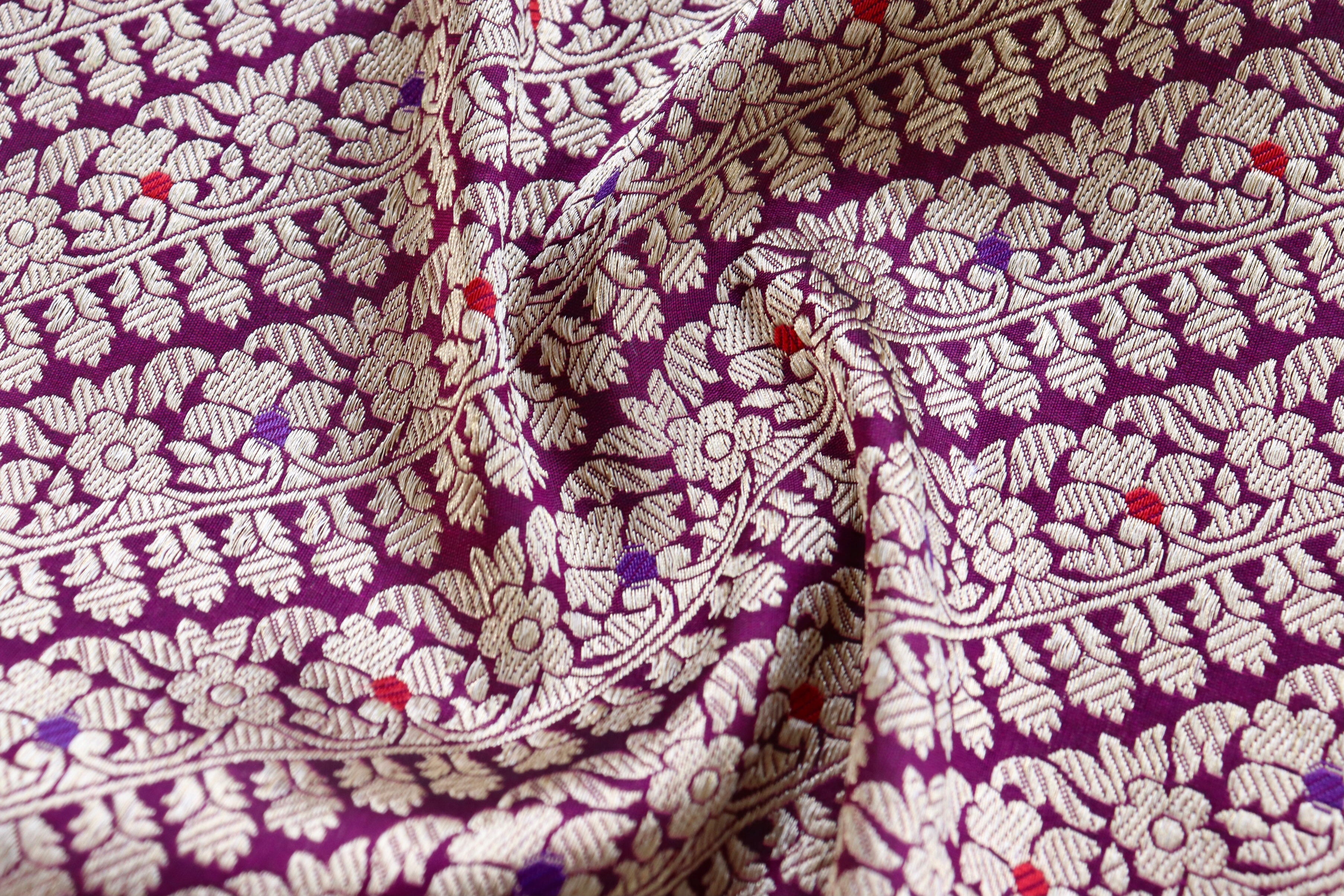 Purple Meenadar Tanchoi Pure Silk Handloom Banarasi Saree