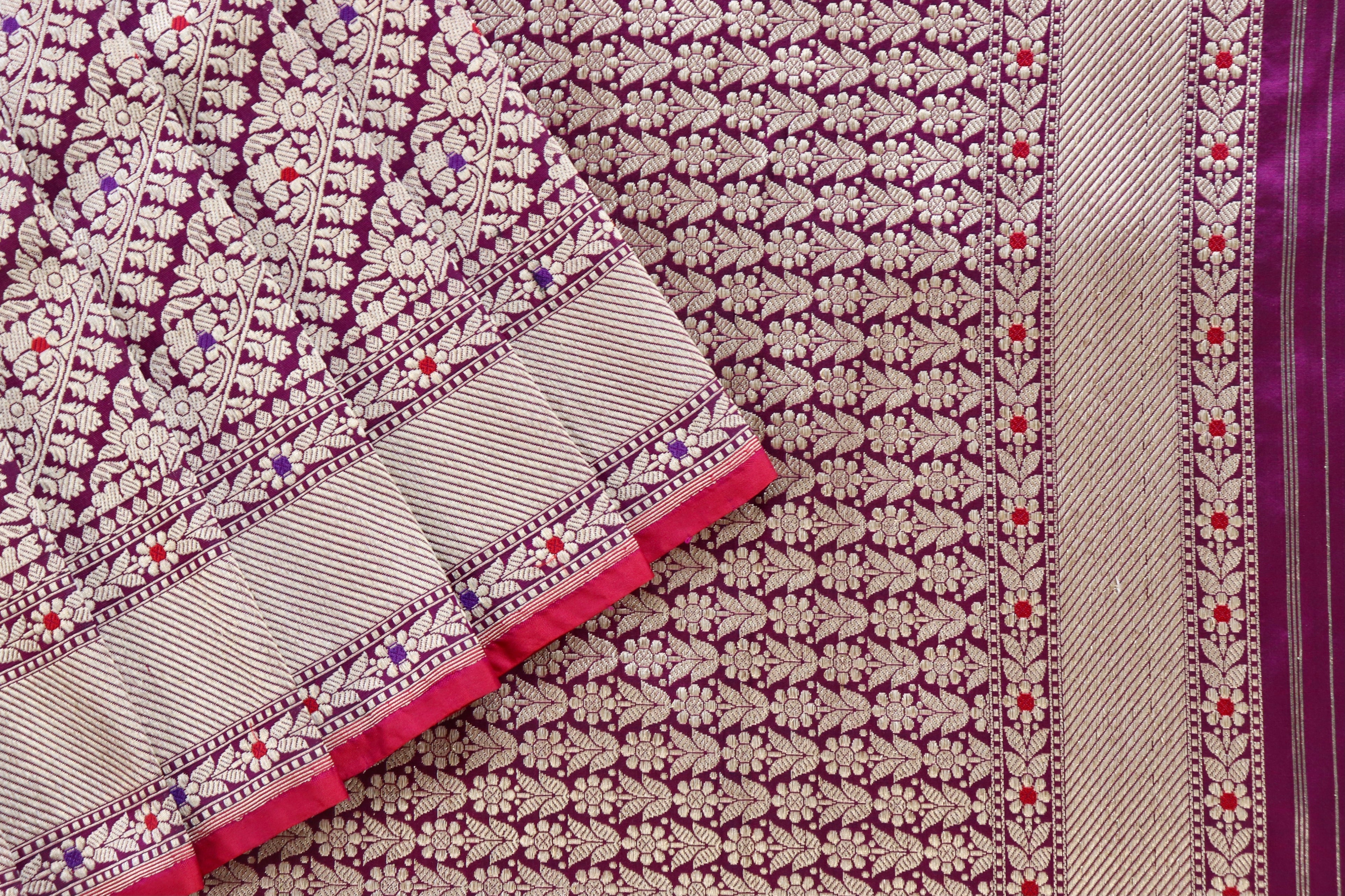 Purple Meenadar Tanchoi Pure Silk Handloom Banarasi Saree