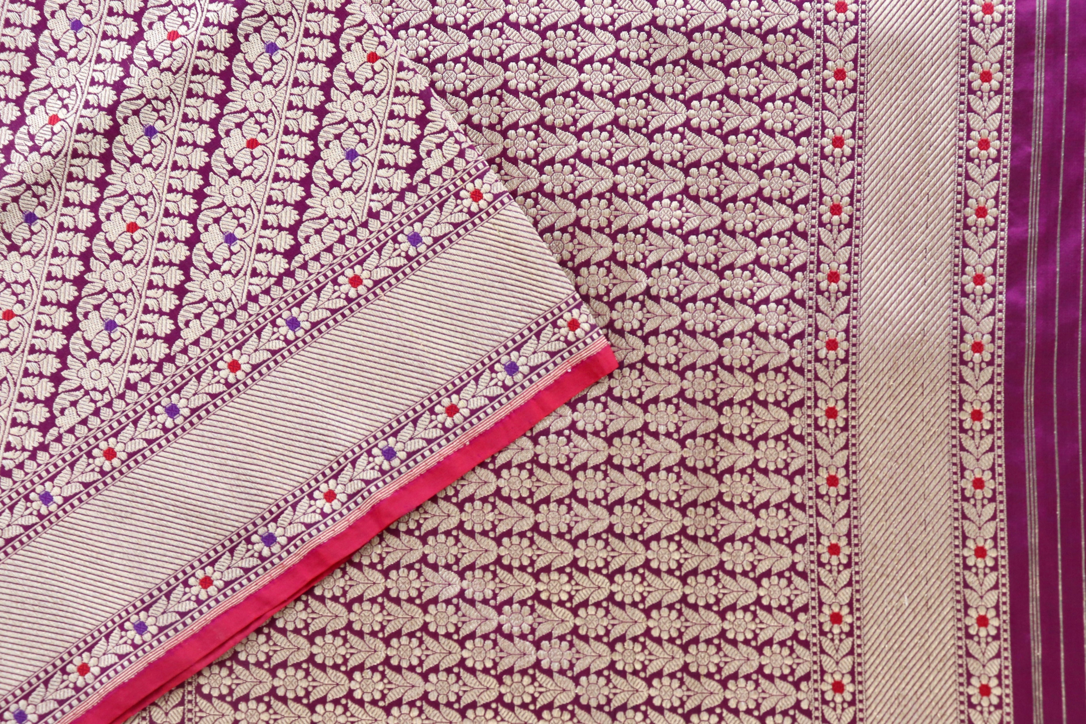 Purple Meenadar Tanchoi Pure Silk Handloom Banarasi Saree