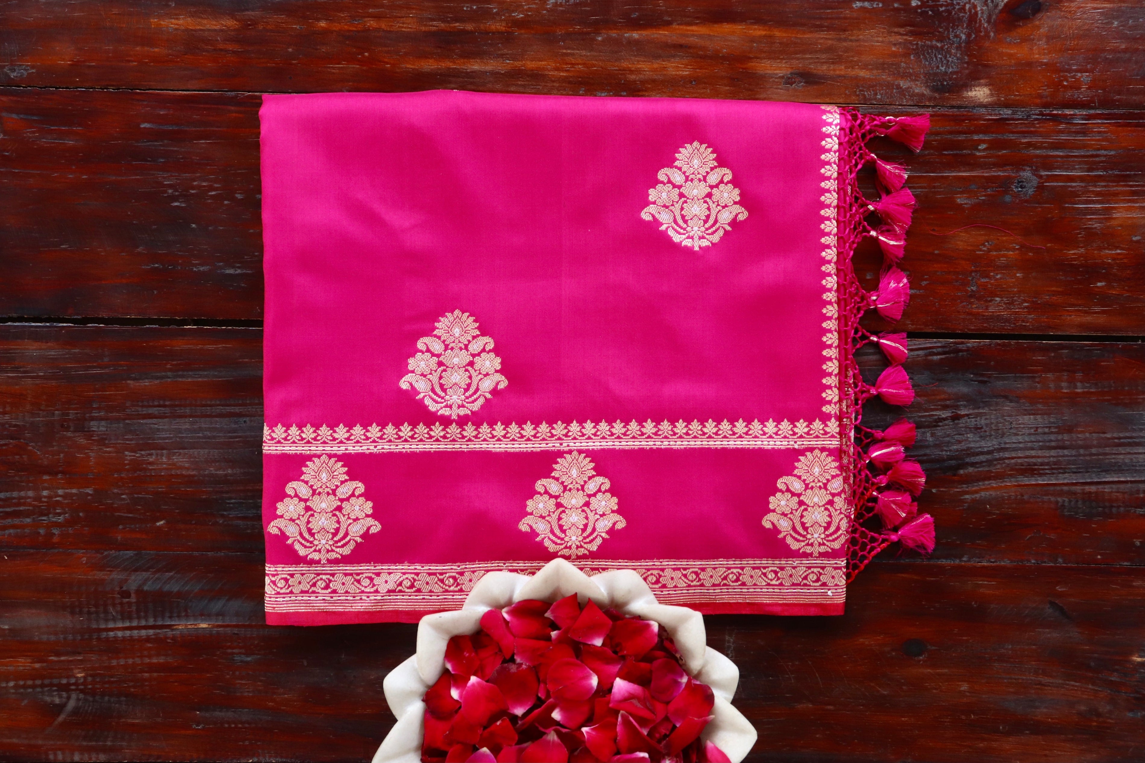Pink Kadhua Motif Pure Silk Handloom Banarasi Saree
